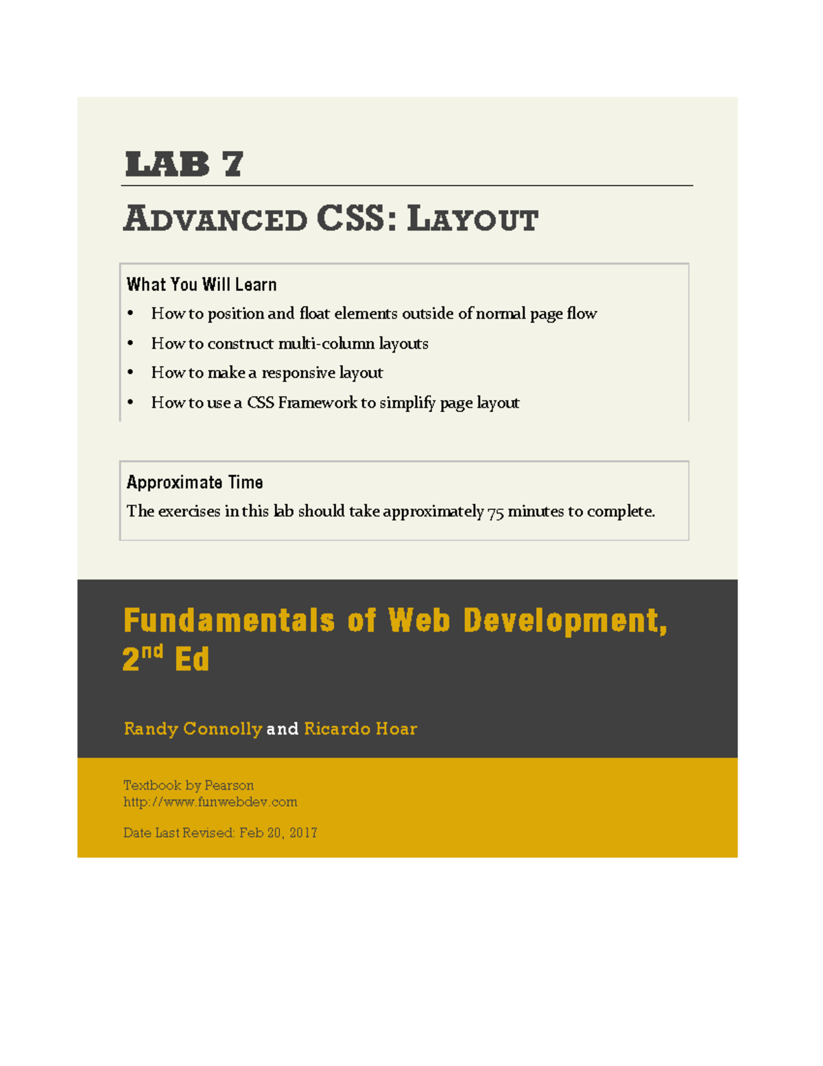 Lab07 - LAB 7 A DVANCED CSS: L AYOUT What You Will Learn • How to ...