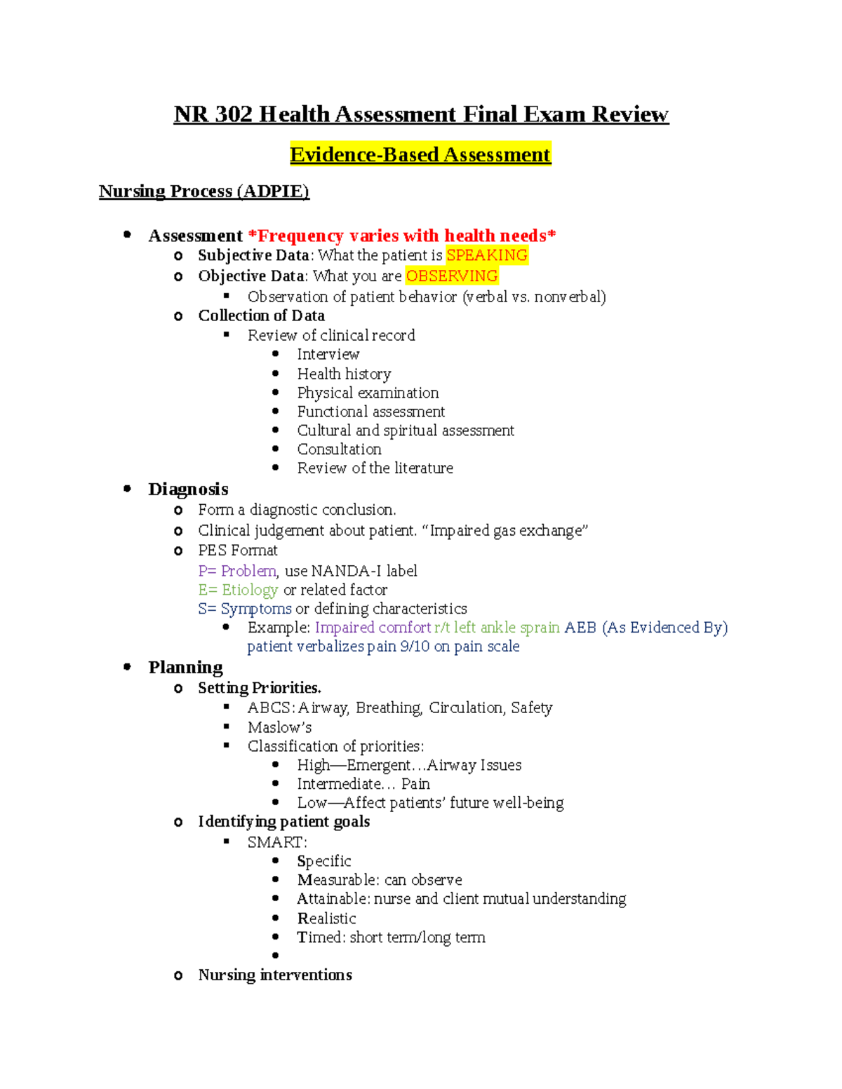 NR302 Health Assessment Final Exam Review - NR 302 Health Assessment ...