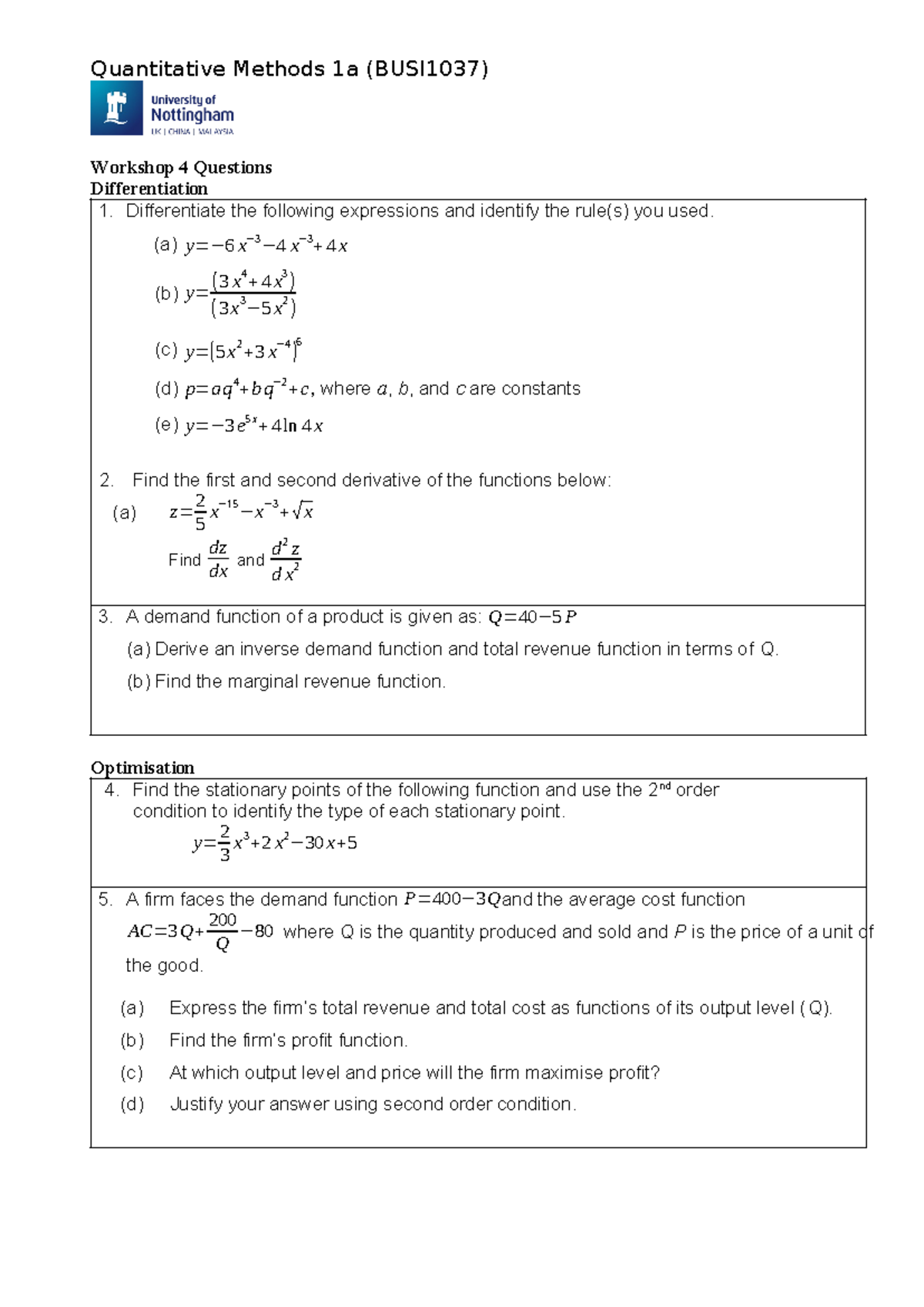 Workshop 4 2023-24 Questions - Quantitative Methods 1a (BUSI1037 ...