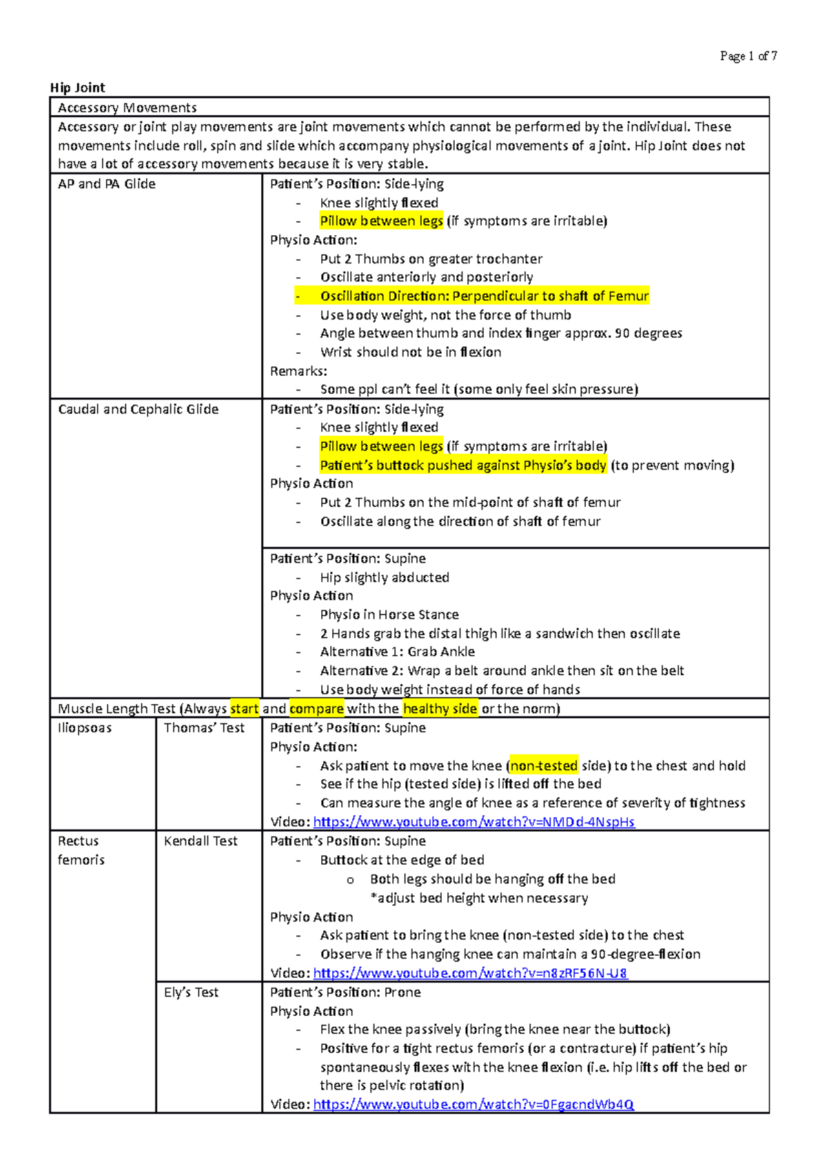 Musculoskeletal Physio Test Hip Joint Accessory Movements Accessory