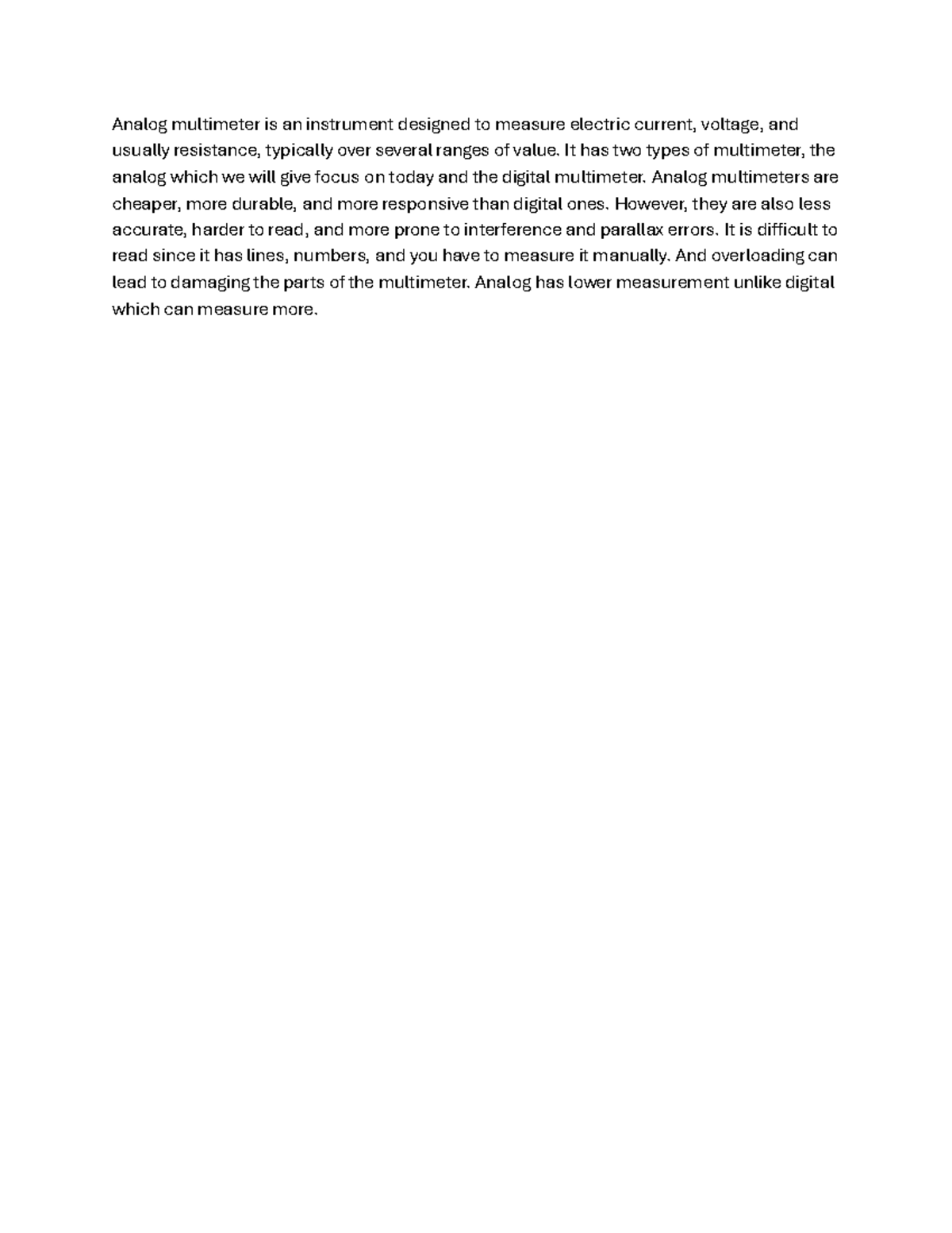 Document4 NOTES Analog multimeter is an instrument designed to