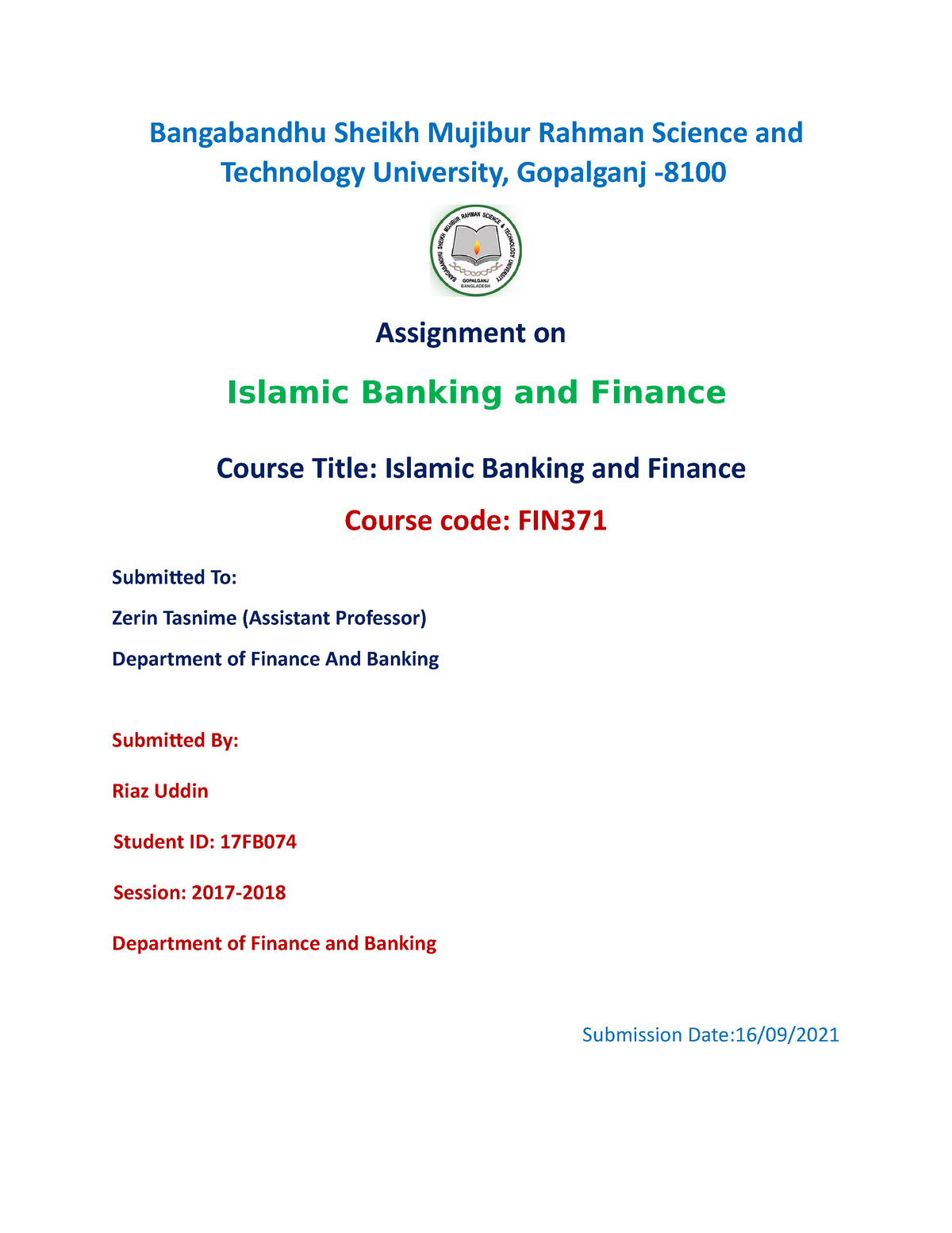 islamic banking assignment