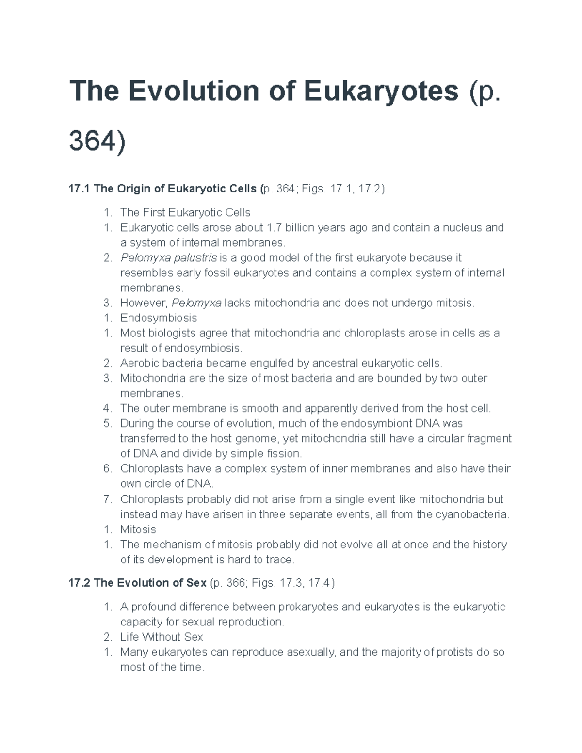 Chp 17 lecture notes - The Evolution of Eukaryotes (p. 364) 17 The ...