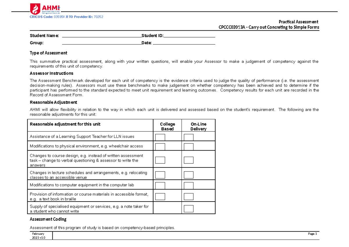 Cpccco 2013 A Practical - Practical Assessment CPCCC02013A - Carry out ...