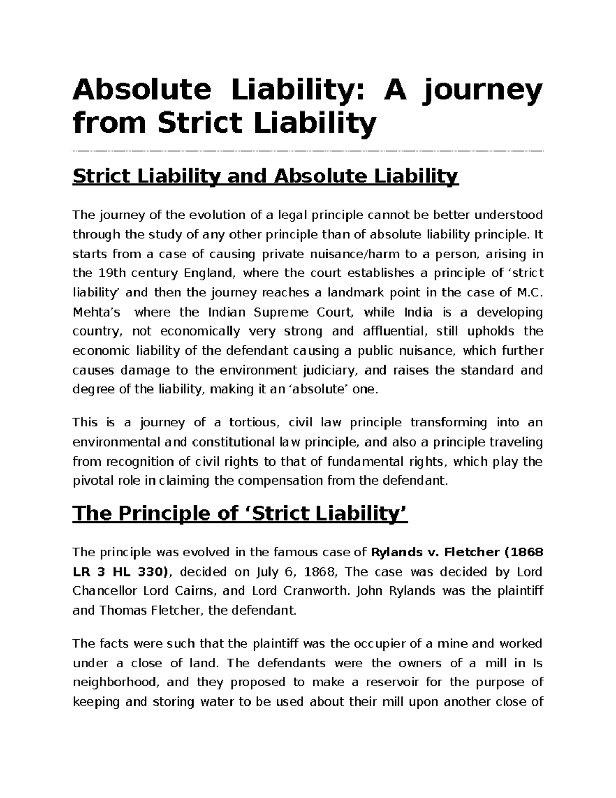 CH8 Absolute Liability A journey from Strict Liability Absolute