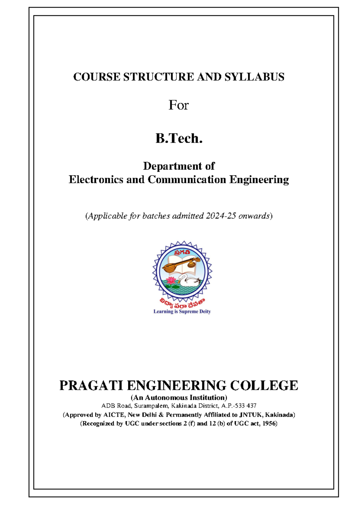 R23 Course structure for 2024 25 Batch onwards - Pragati Engineering ...