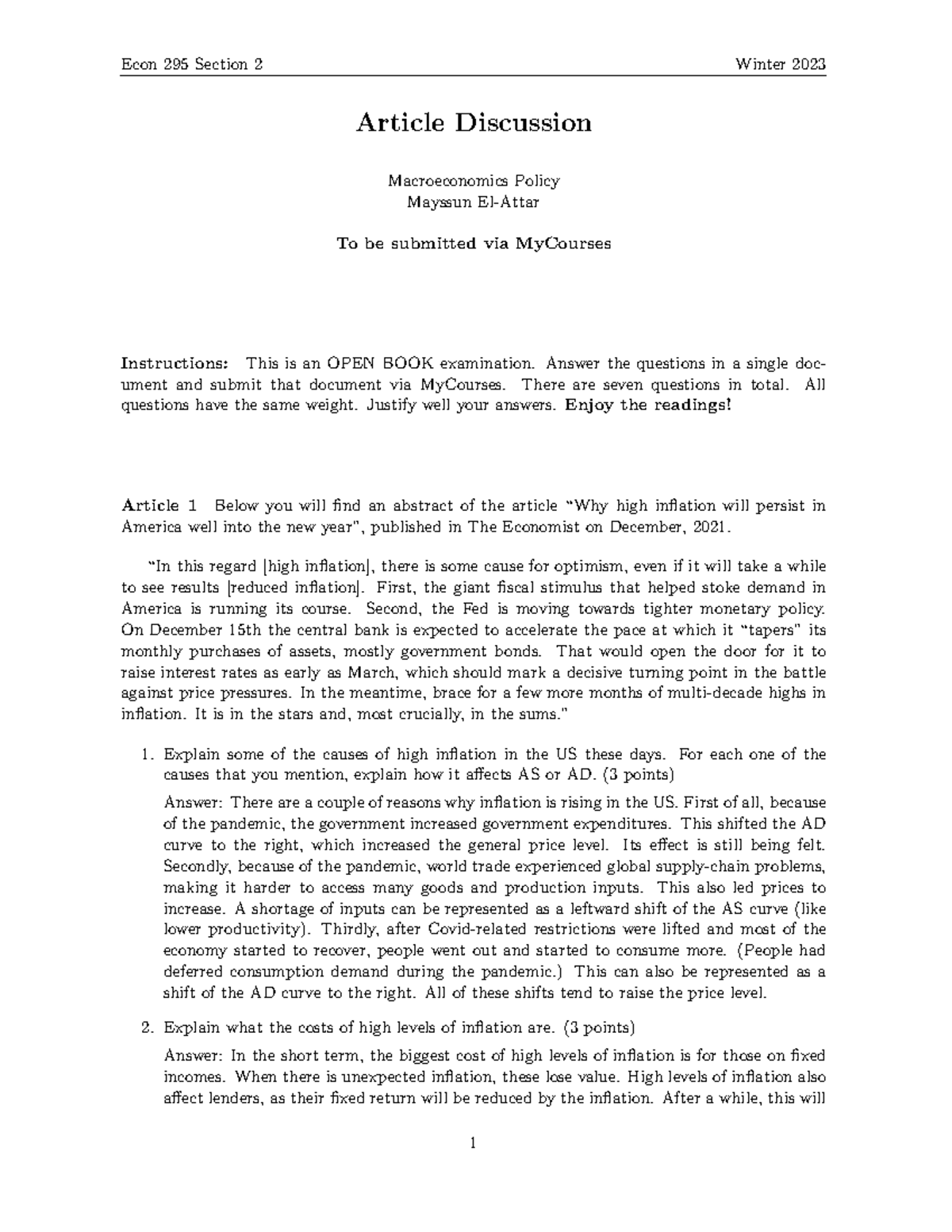 Example of Article Discussion - Econ 295 Section 2 Winter 2023 Article ...