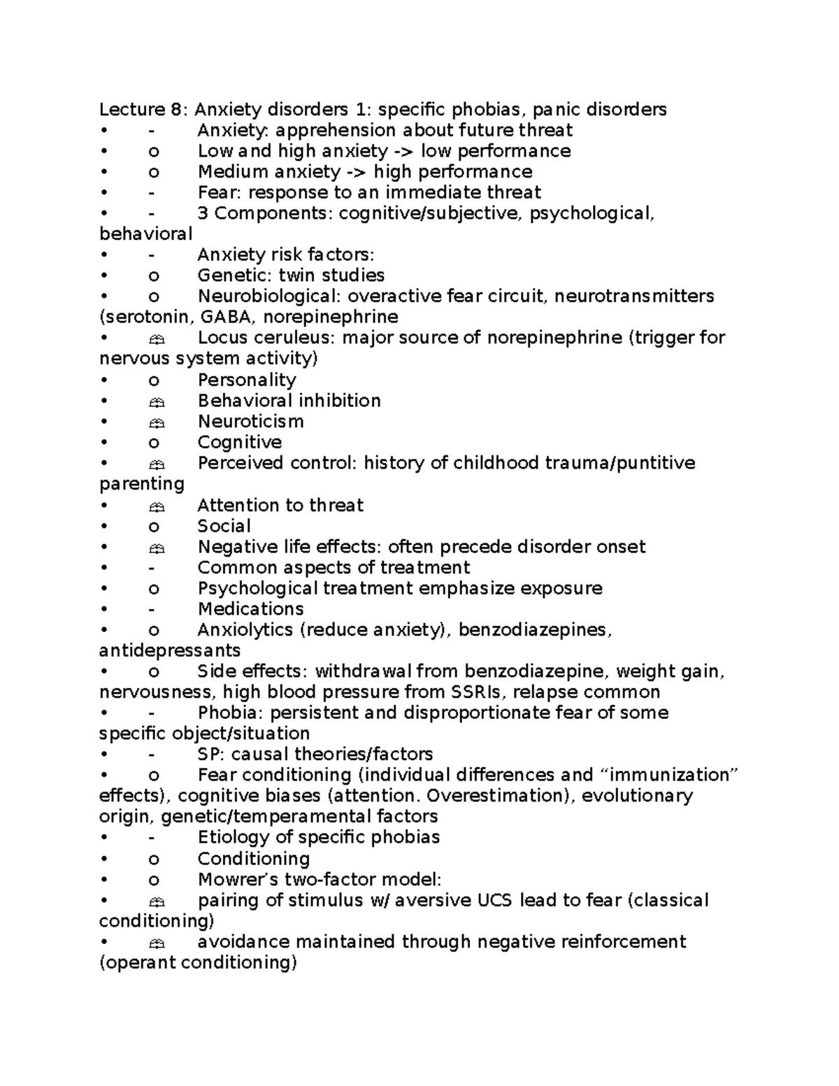 Lecture 8 - Lecture 8: Anxiety Disorders 1: Specific Phobias, Panic ...