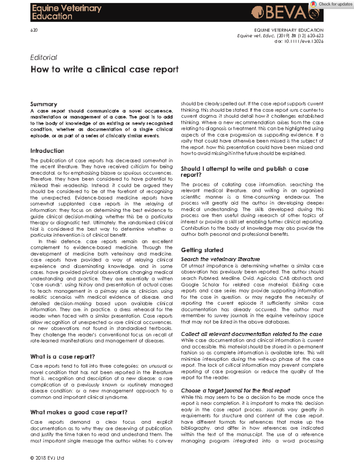Equine Veterinary Education - 2018 - Morresey - Editorial How to write ...