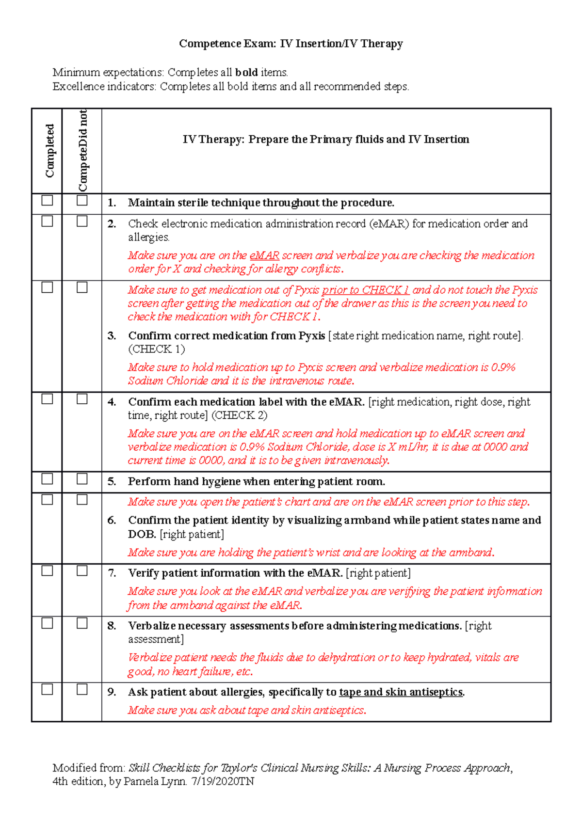 CE 2 IV Insertion IV Therapy Revision Tips Competence Exam IV
