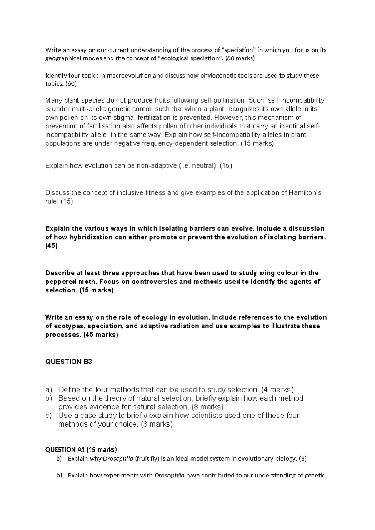 Exam example questions - Write an essay on our current understanding of ...