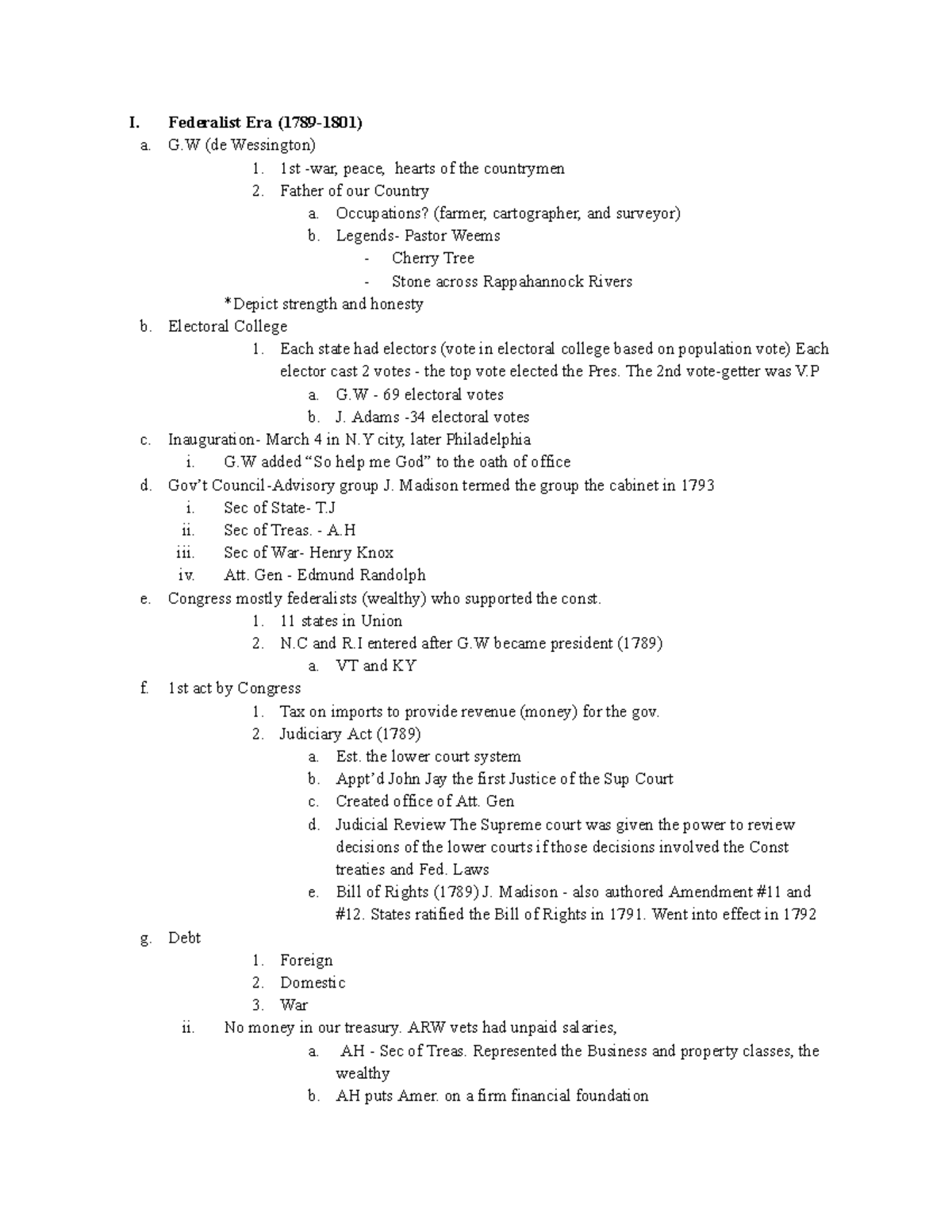 George W. Notes - I. Federalist Era (1789-1801) a. G (de Wessington) 1 ...