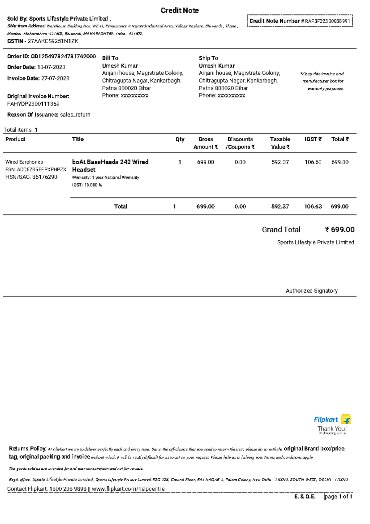 Share invoice N - *Keep this invoice and manufacturer box for warranty ...