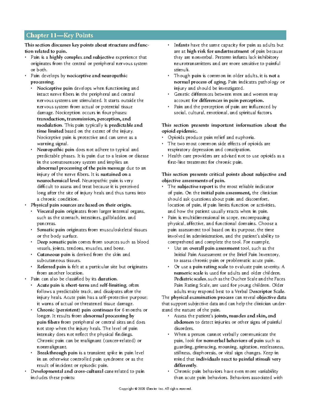 Key Points from Chapter 11 - Copyright © 2020 Elsevier Inc. All rights ...