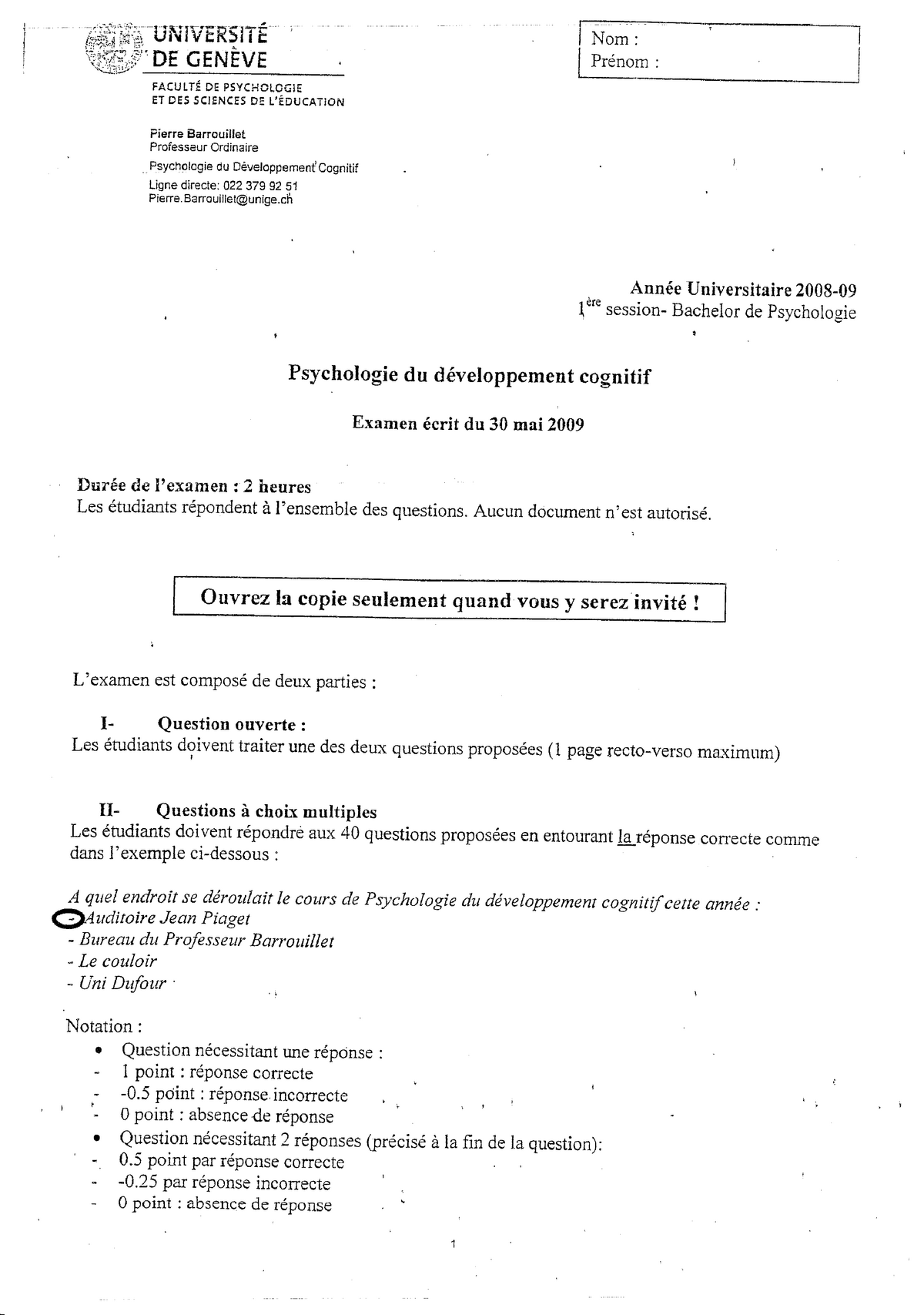 Psychologie du d veloppement cognitif Examen Studocu