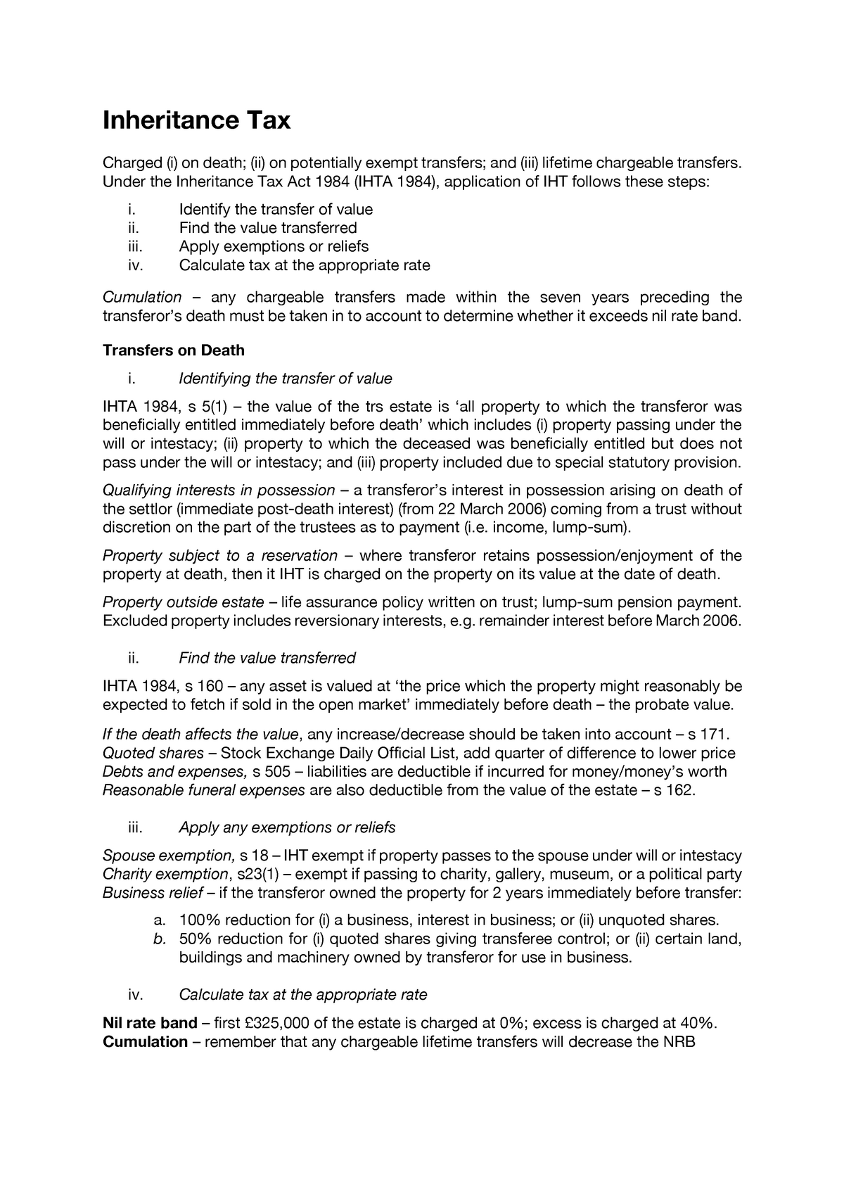 Inheritance Tax - Inheritance Tax Charged (i) On Death; (ii) On ...