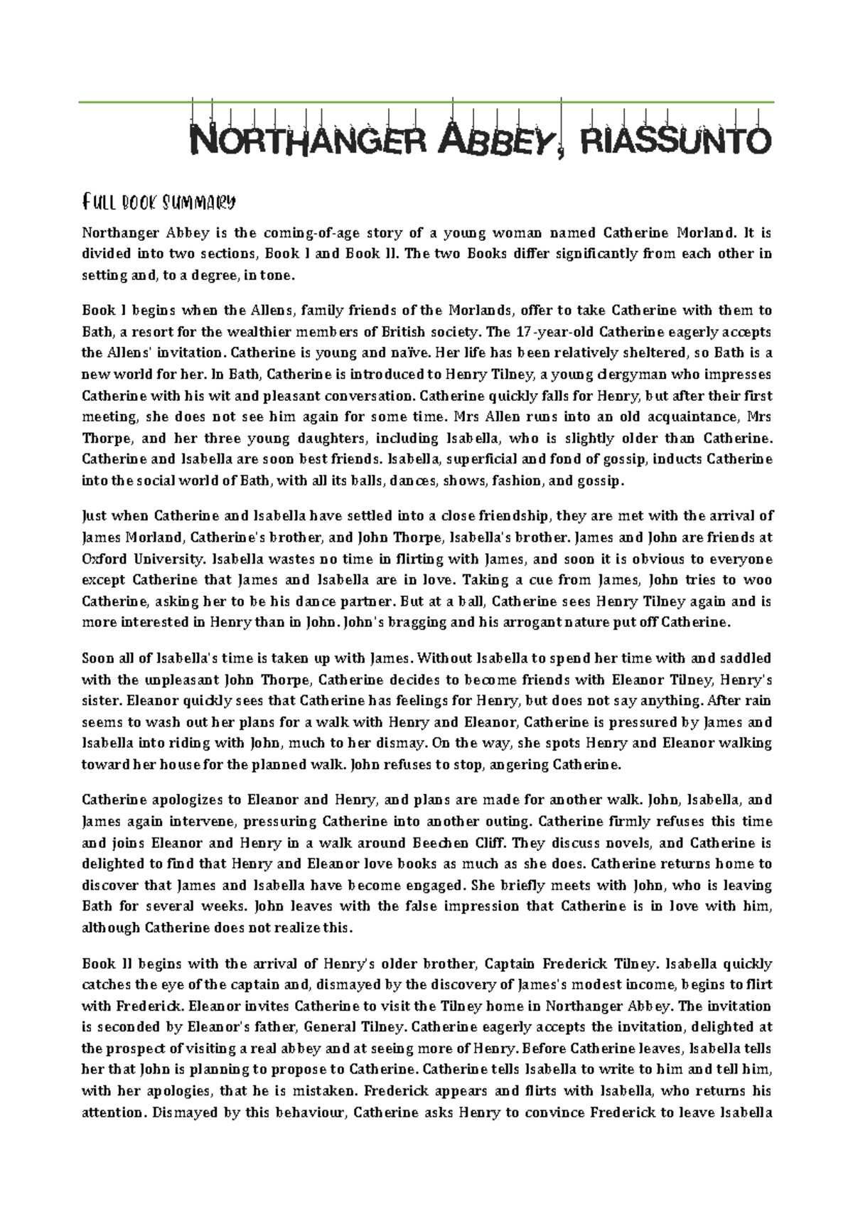 Nothanger Abbey - riassunto - NORTHANGER ABBEY, RIASSUNTO FULL BOOK ...