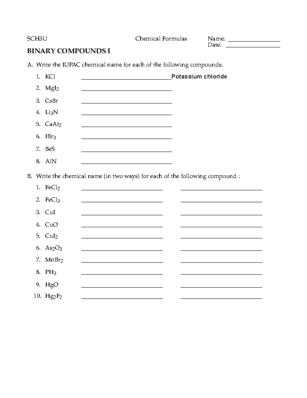 Unit 1 - Activity 5 - Chemical Formulas Worksheet - SCH3U Chemical ...