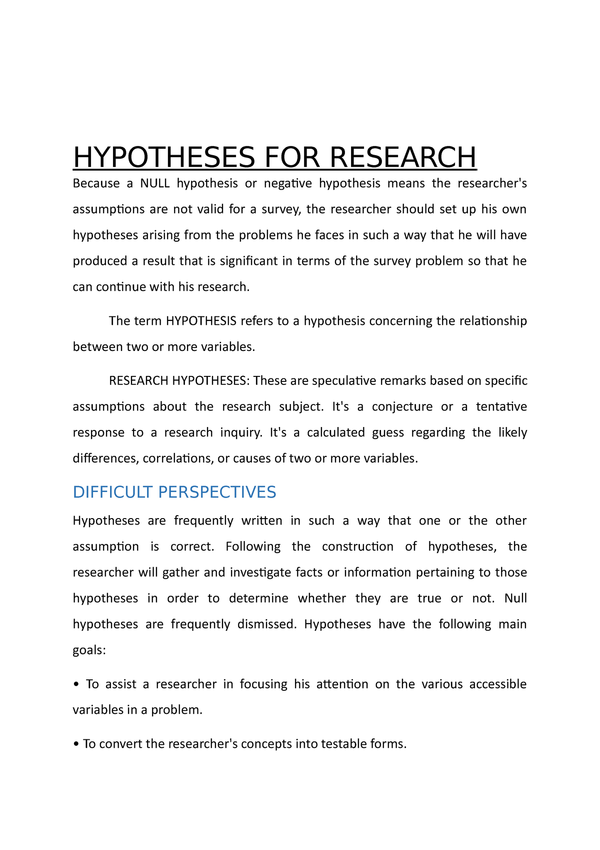 hypothesis for survey research example