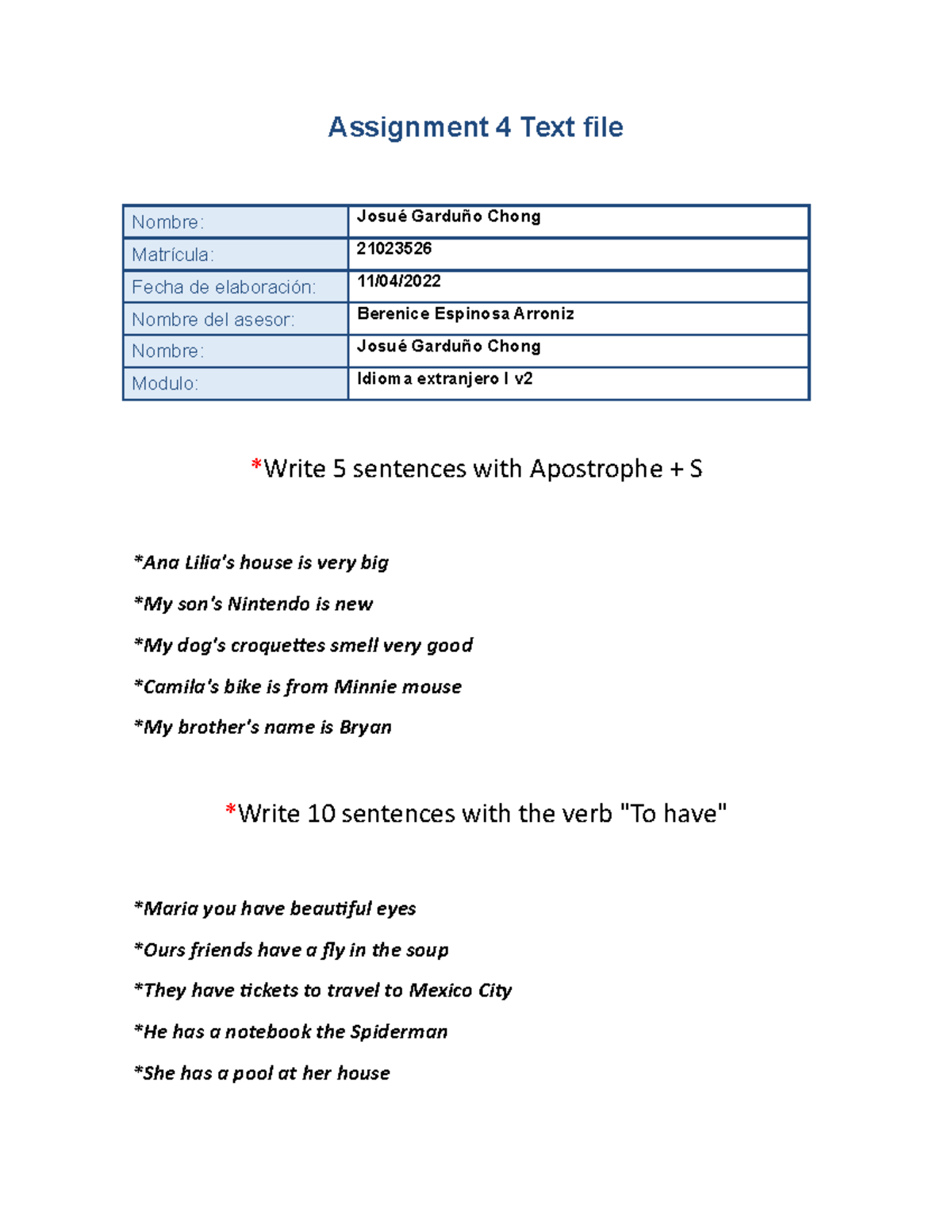 Garduño Josué Assignment 4 Text file - Assignment 4 Text file Nombre ...