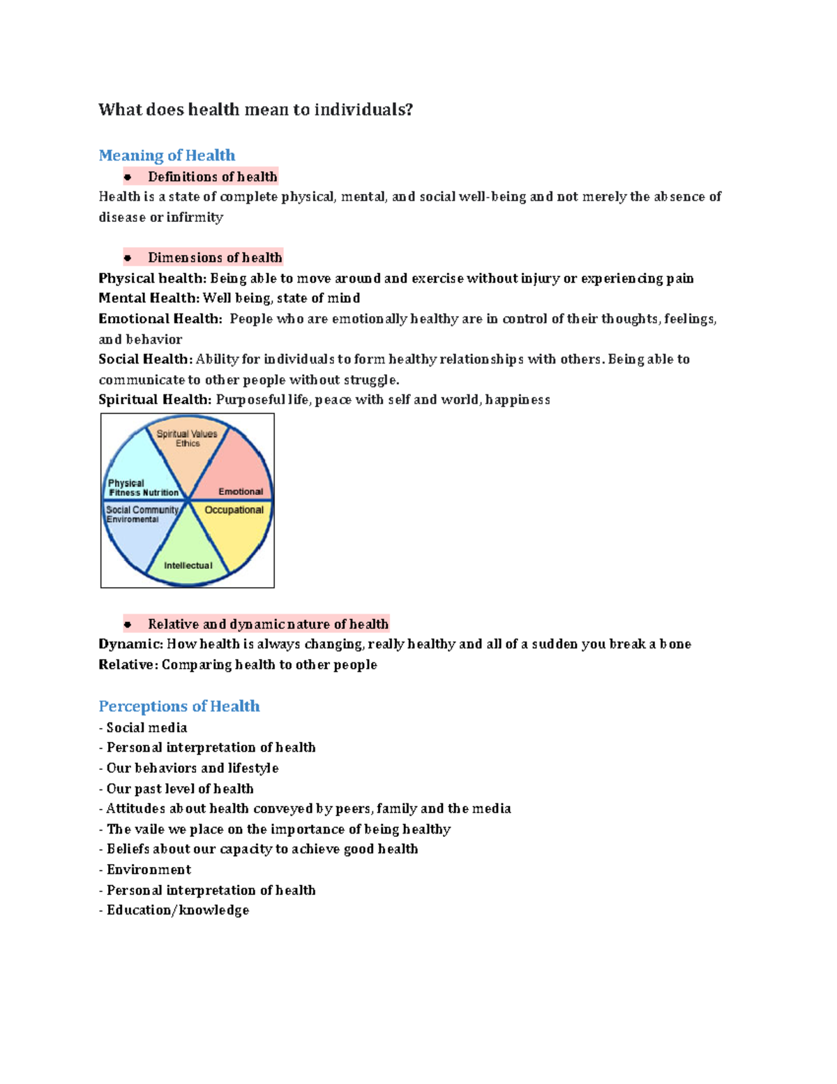 Topic 1 Pdhpe Notes - What Does Health Mean To Individuals? Meaning Of ...