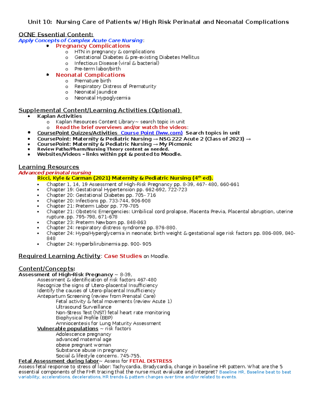 Unit 10 High Risk Perinatal Neonatal Winter 2023 030223 sm - Unit 10 ...