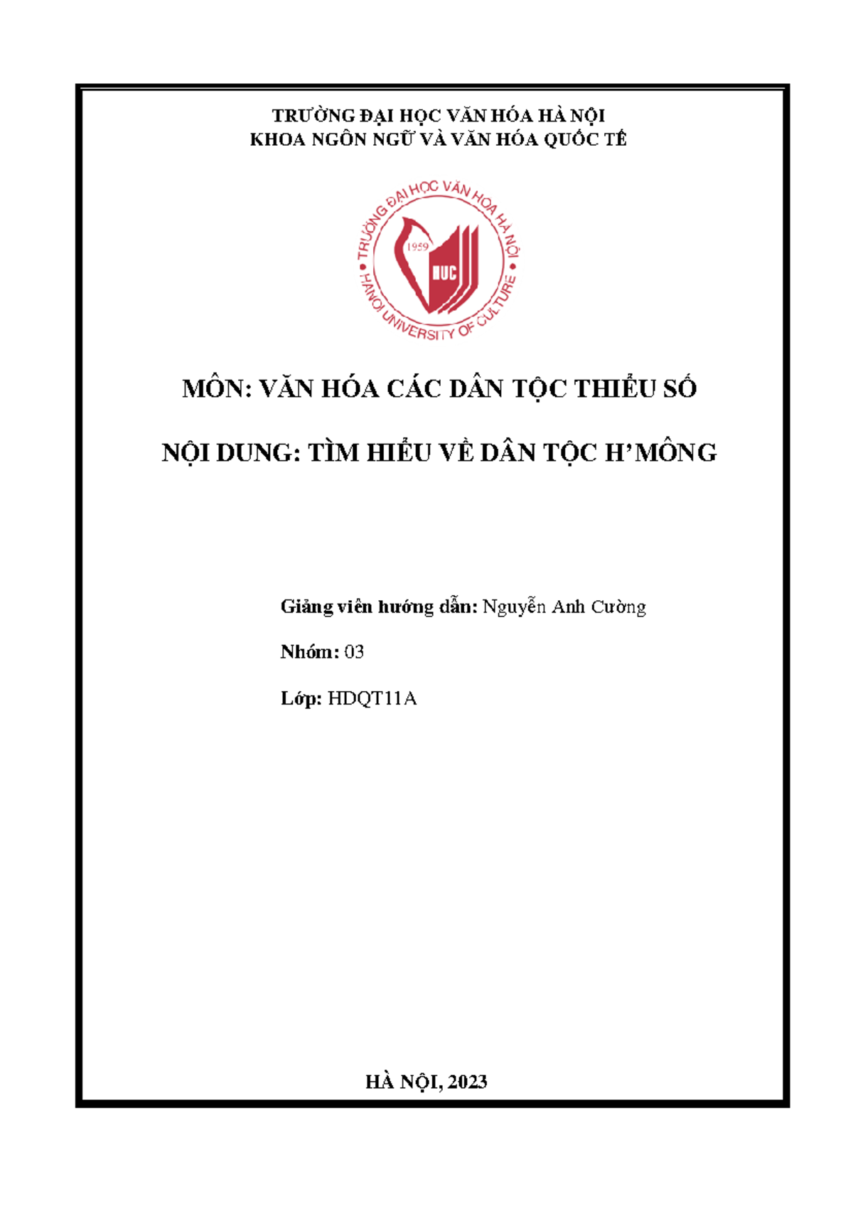 DÂN-TỘC- Hmông - g gbg - TRƯỜNG ĐẠI HỌC VĂN HÓA HÀ NỘI KHOA NGÔN NGỮ VÀ ...