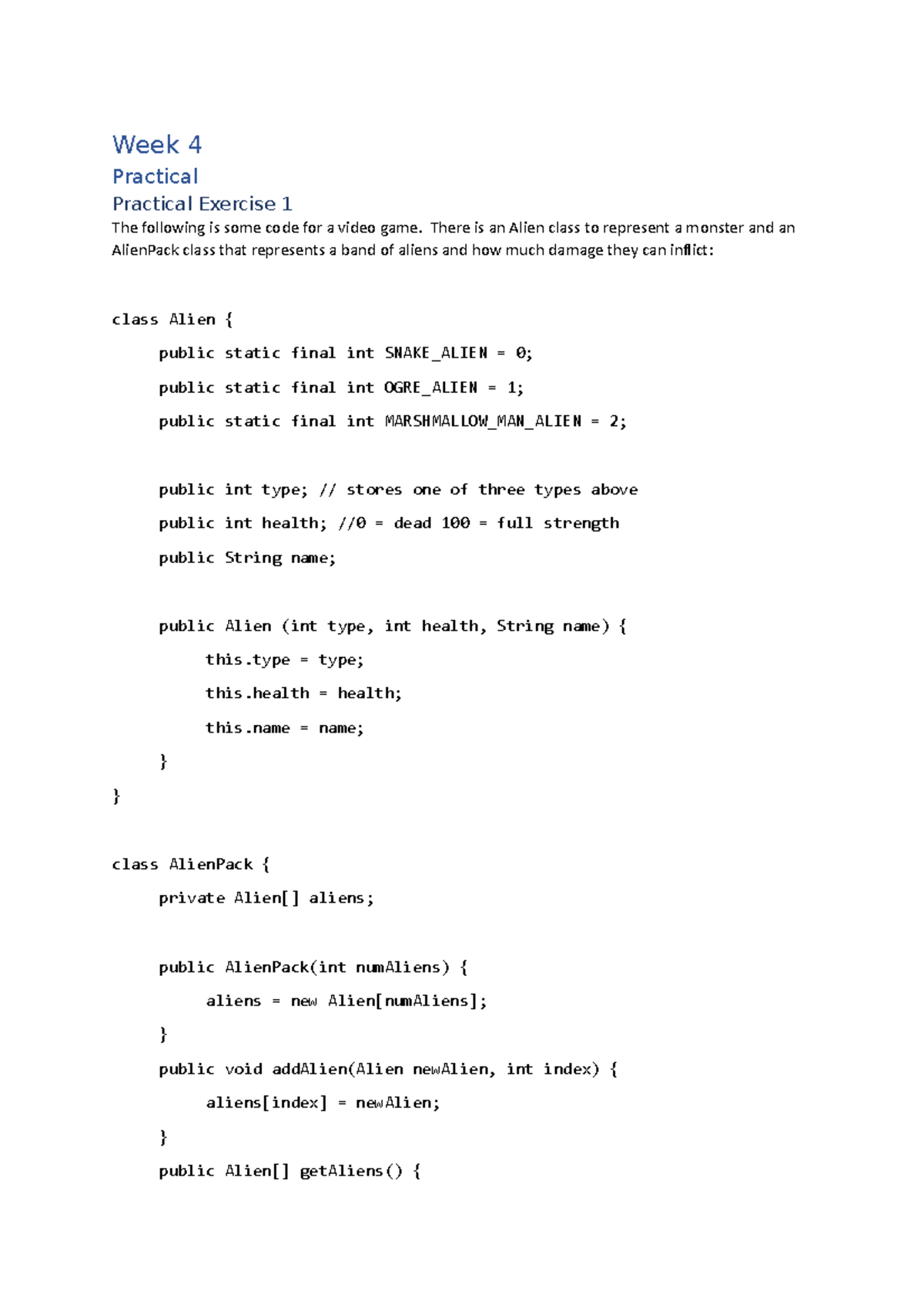 Week 4 Practical - Week 4 Practical Practical Exercise 1 The following ...