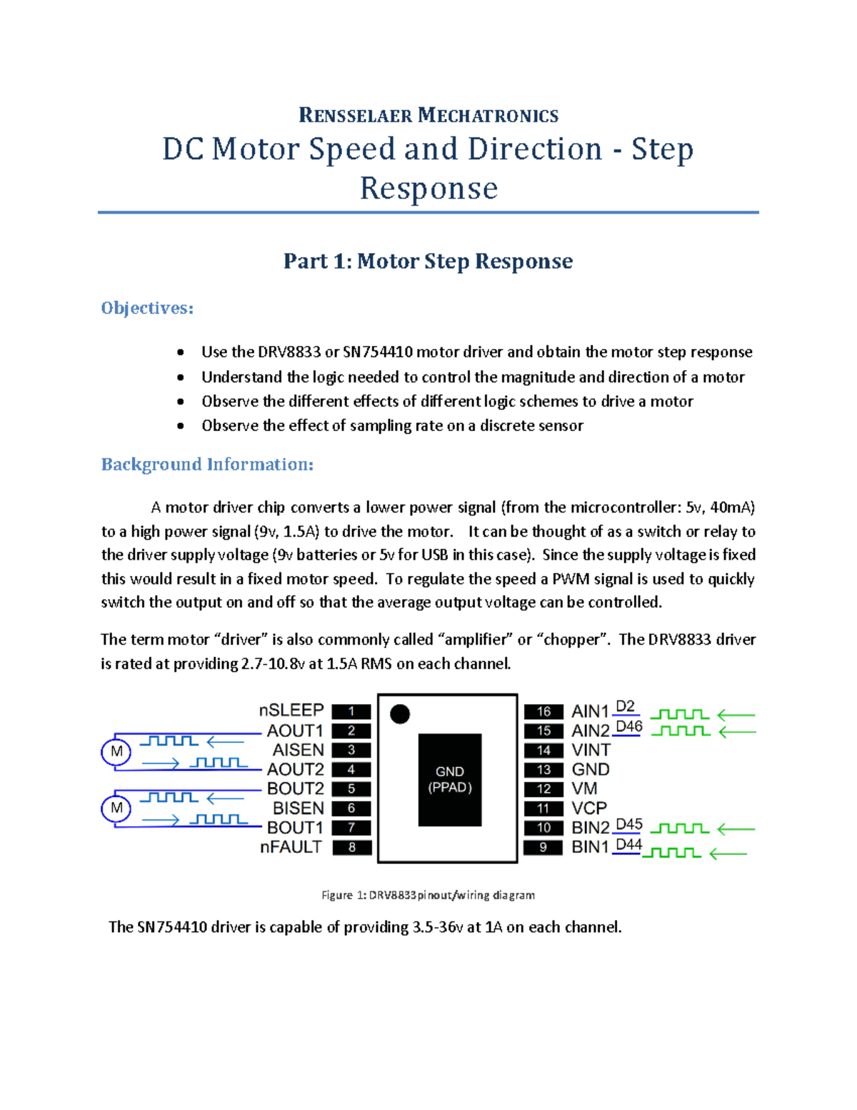 Lab 6 DC Motor Speed And Direction Step Response R26 2020a - RENSSELAER ...