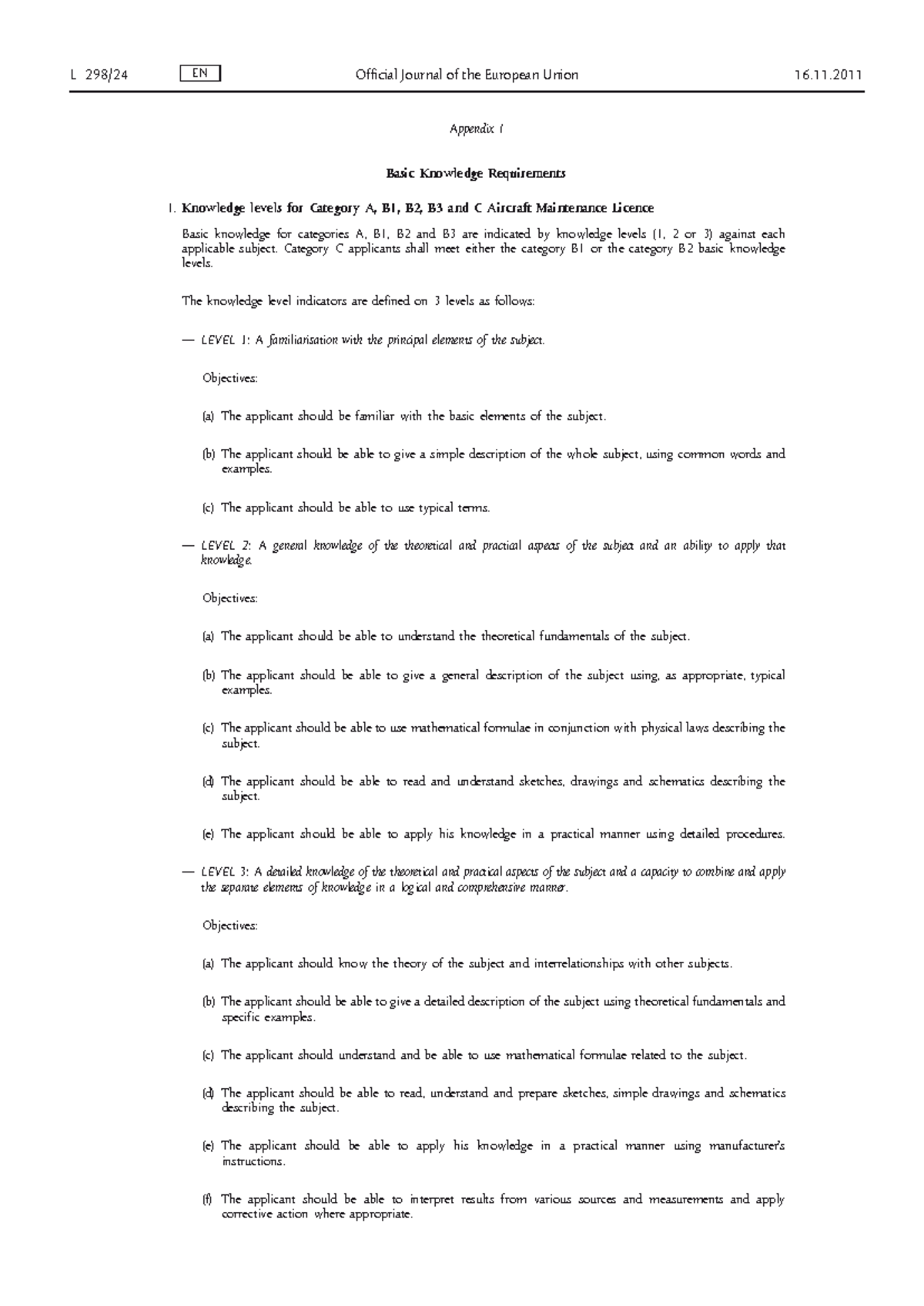 Part-66 syllabus - Null - Appendix I Basic Knowledge Requirements ...