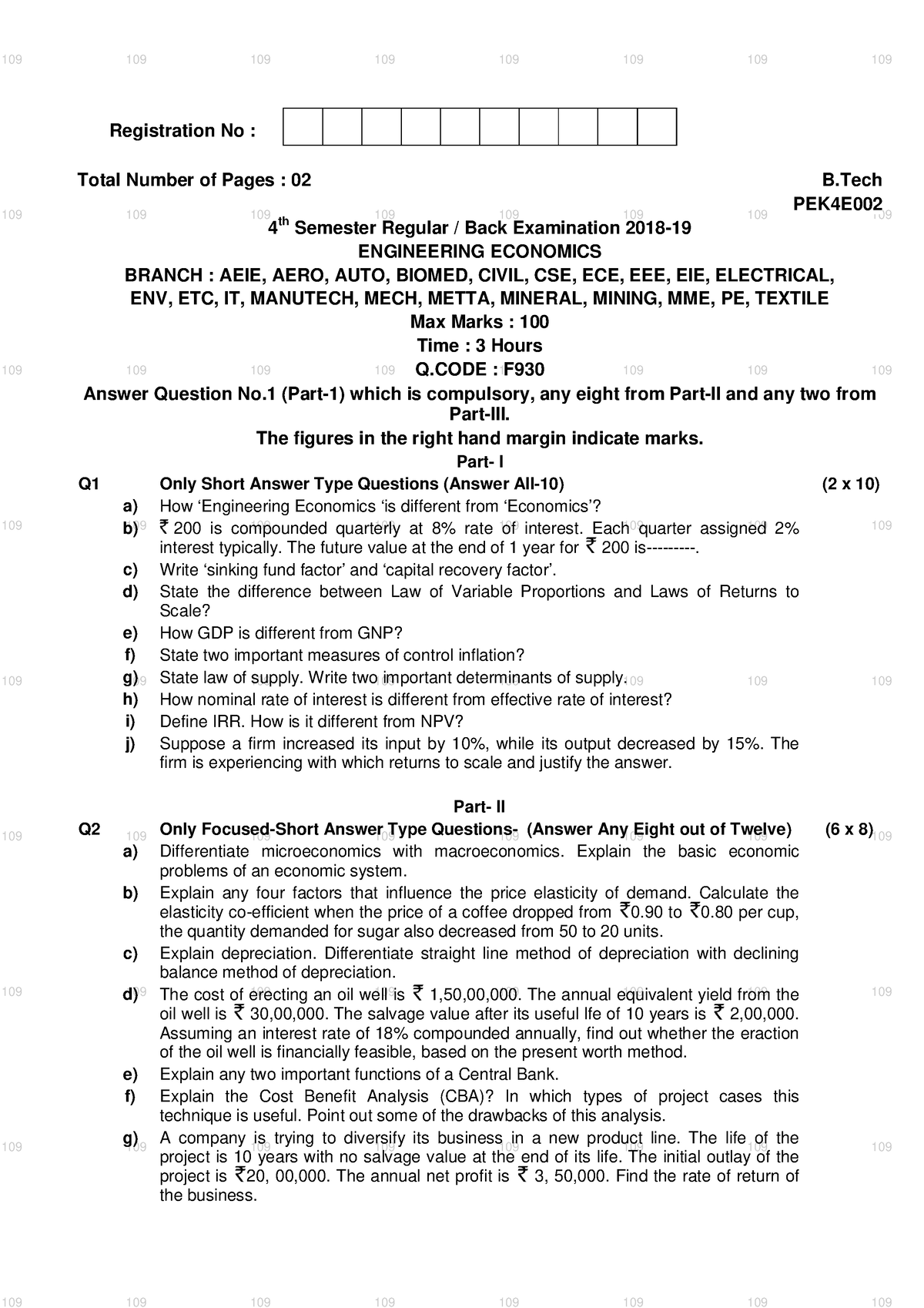 Engineering Economics -4th Sem 18-19 - Q2 H)a) B) C) D) E) G) F) I) J ...