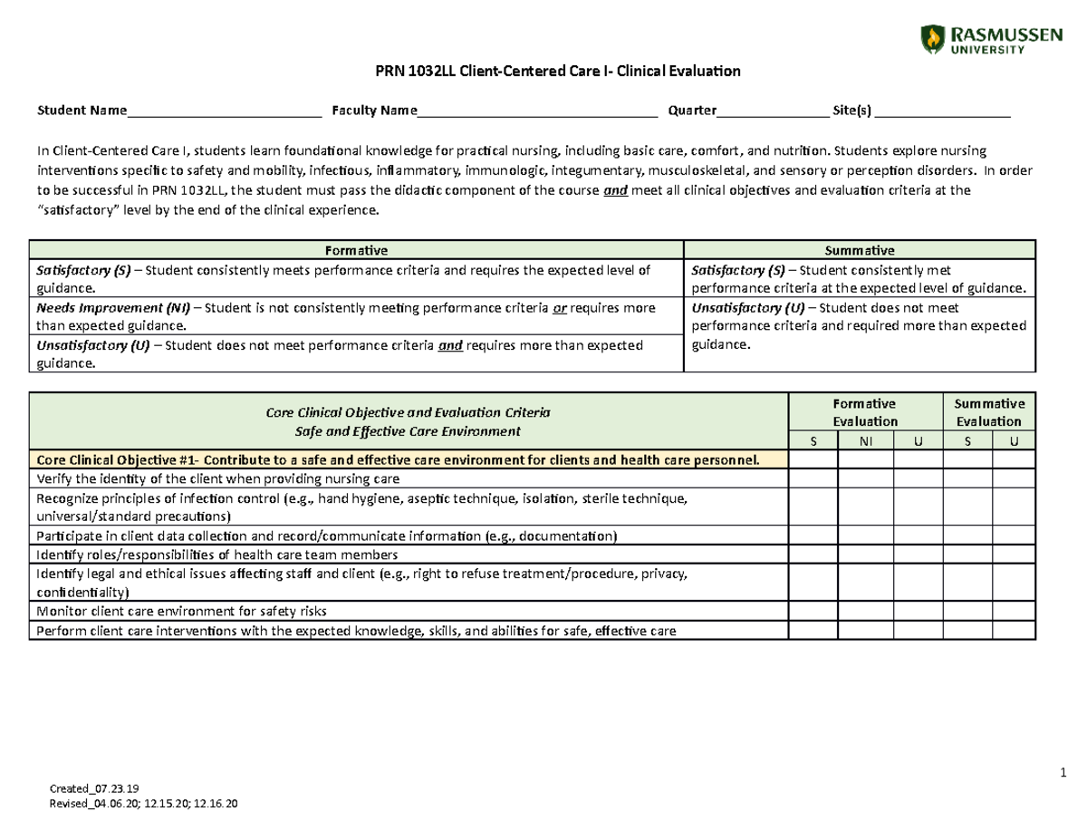 PRN1032LL Client-Centered Care I - Student Name ...