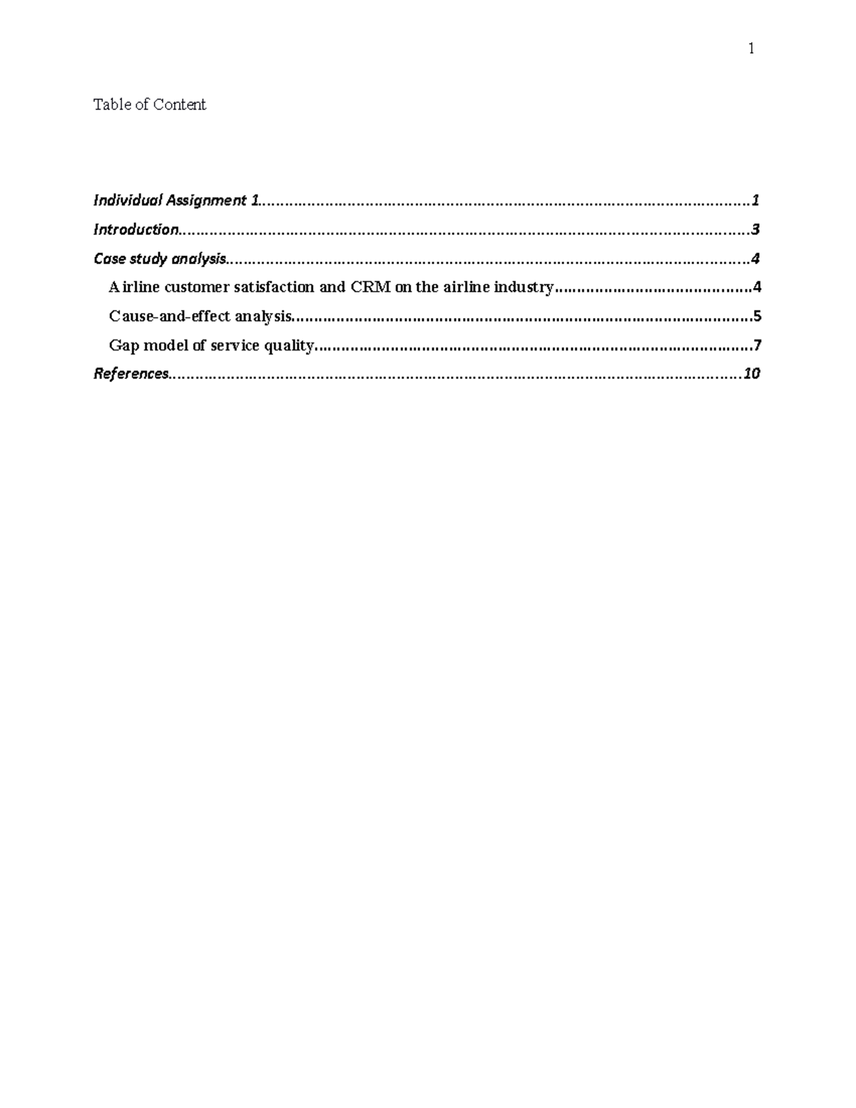 assignment contents page example