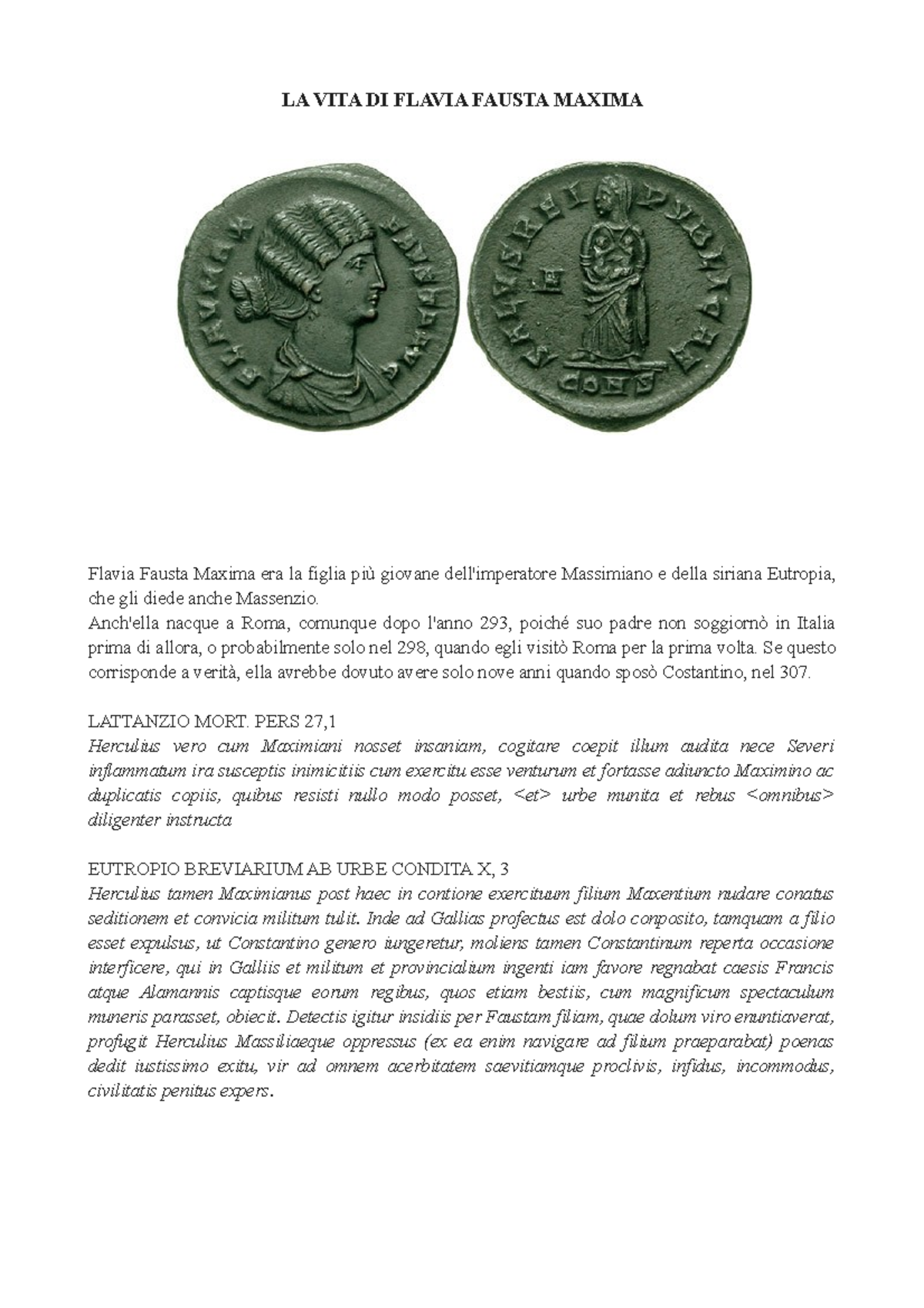Vita di flavia fausta maxima LA VITA DI FLAVIA FAUSTA MAXIMA Flavia