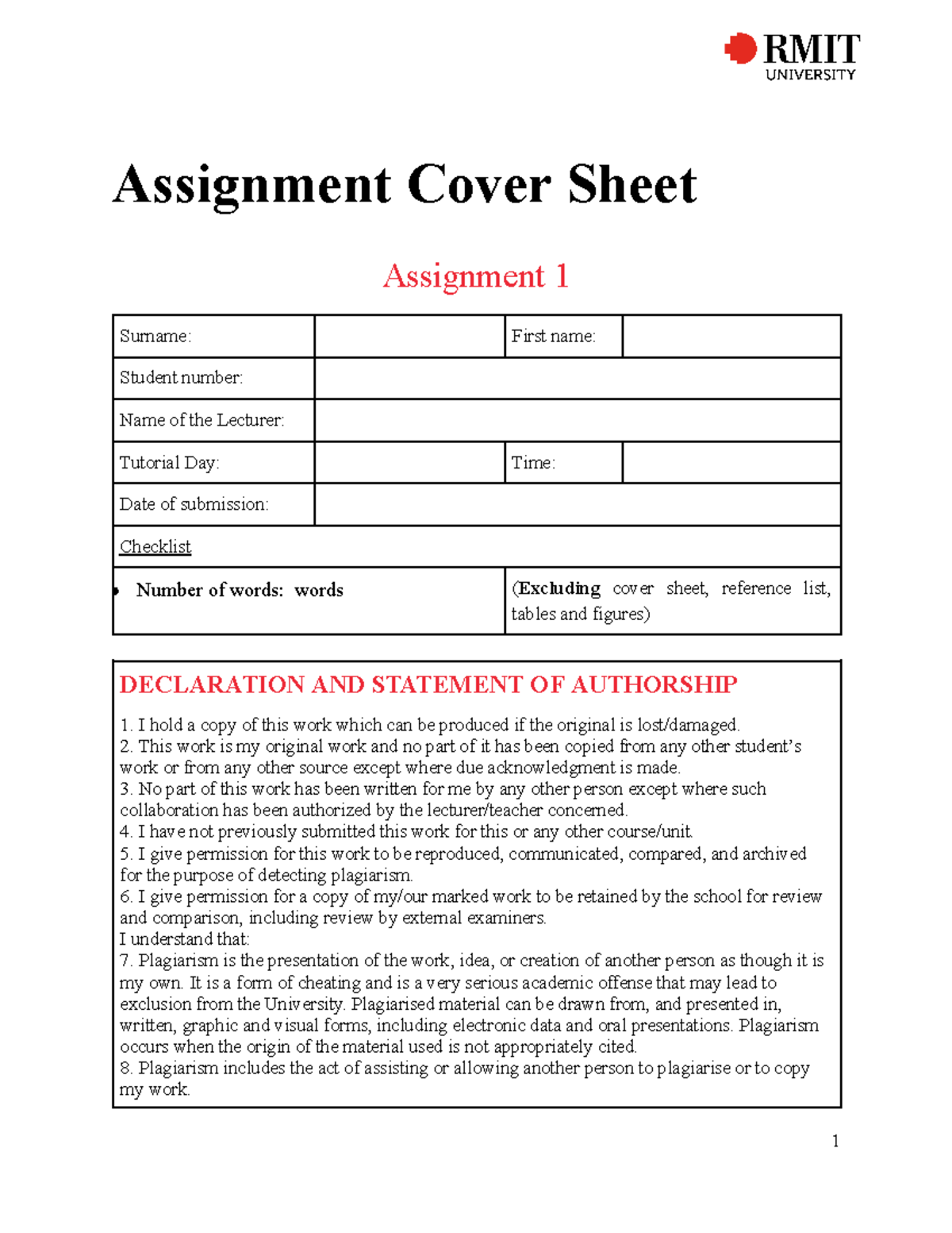 IN Class Discussion - wdwdwdw - Assignment Cover Sheet Assignment 1 ...