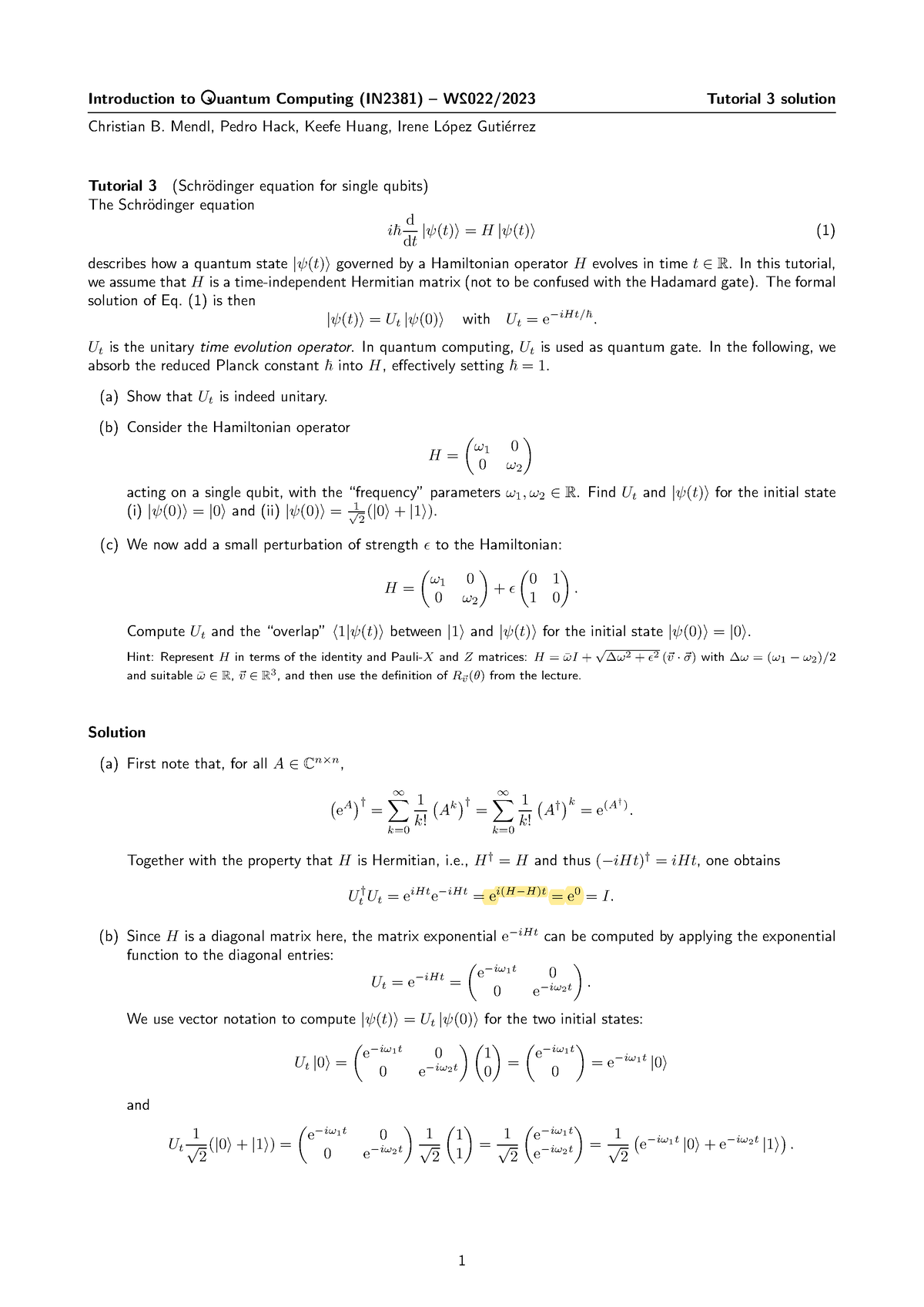 Tutorial 3 solution - Introduction to uantum Computing (IN2381) – W 2 ...