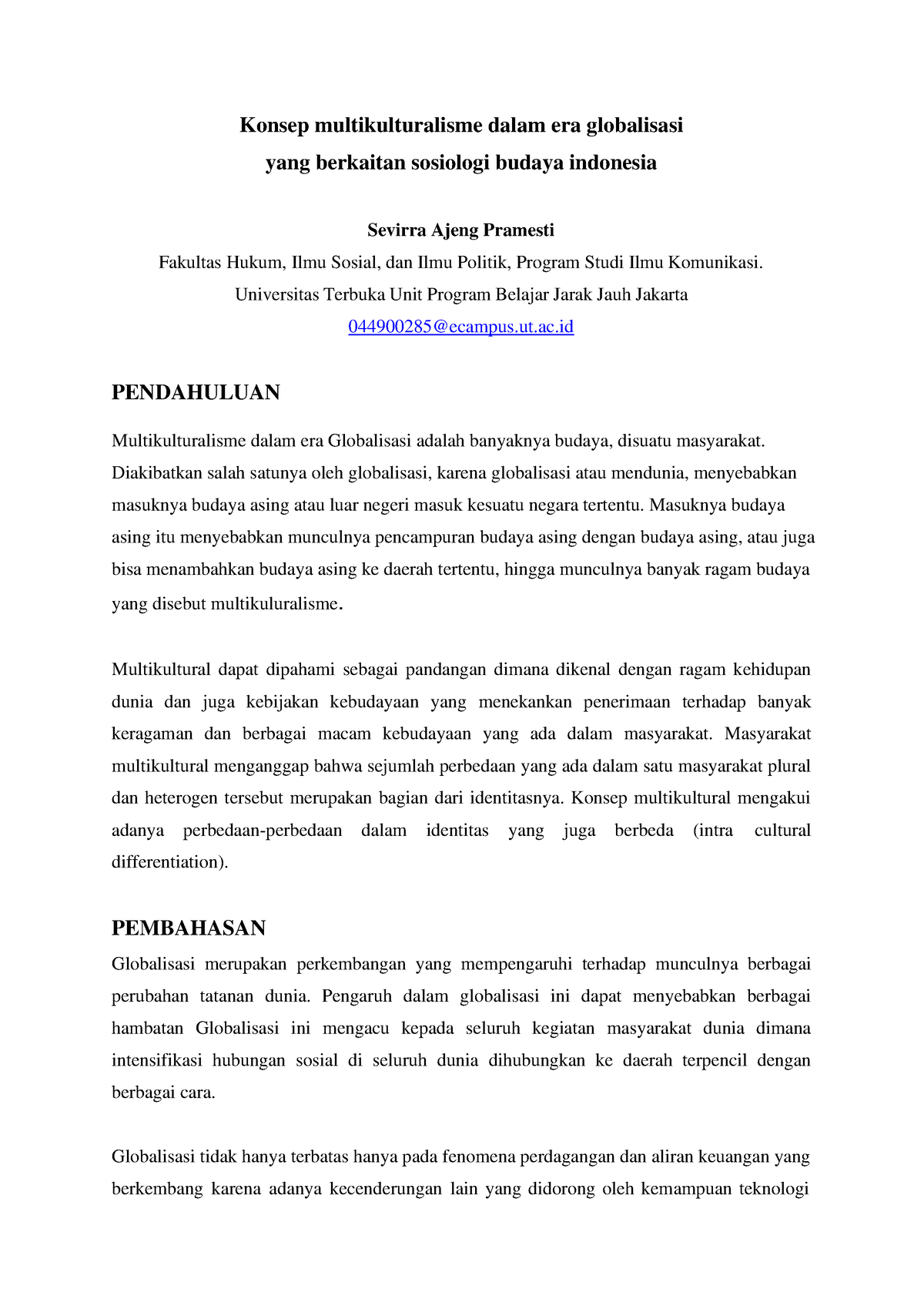 Paper Tugas 2 ISBD Sevirra Ajeng Pramesti - Konsep Multikulturalisme ...