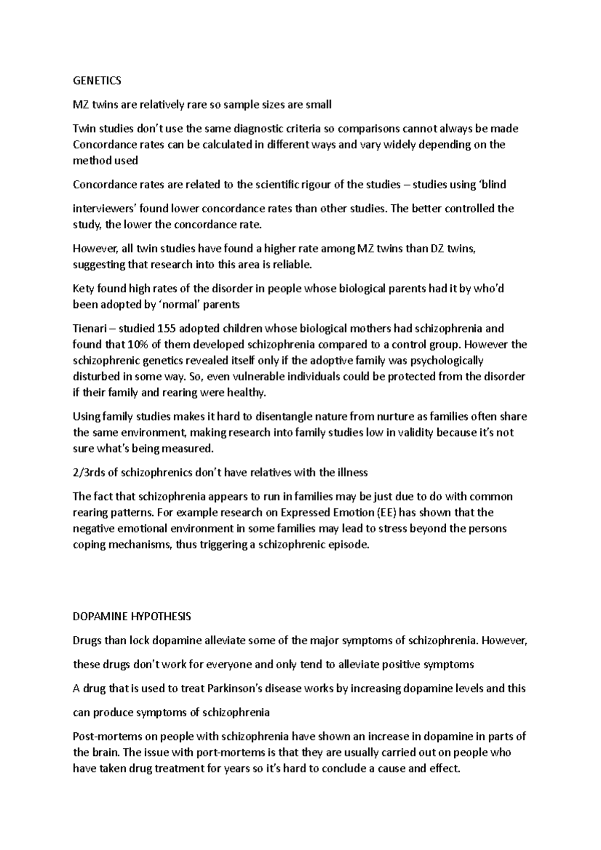 Schizophrenia part 3 - in depth notes on the psych 101 module ...
