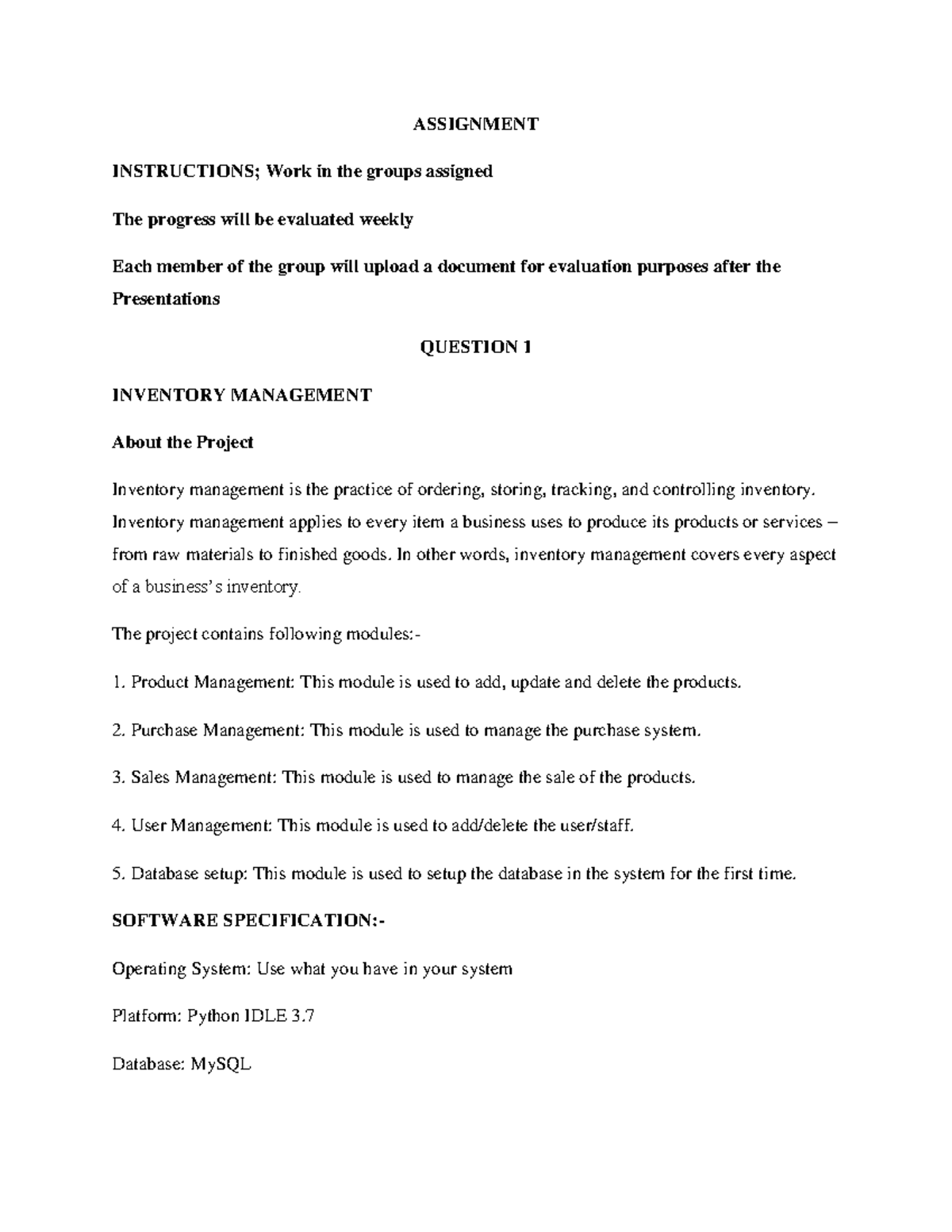 JAN-ARIL 2024 Assignment - ASSIGNMENT INSTRUCTIONS; Work in the groups ...