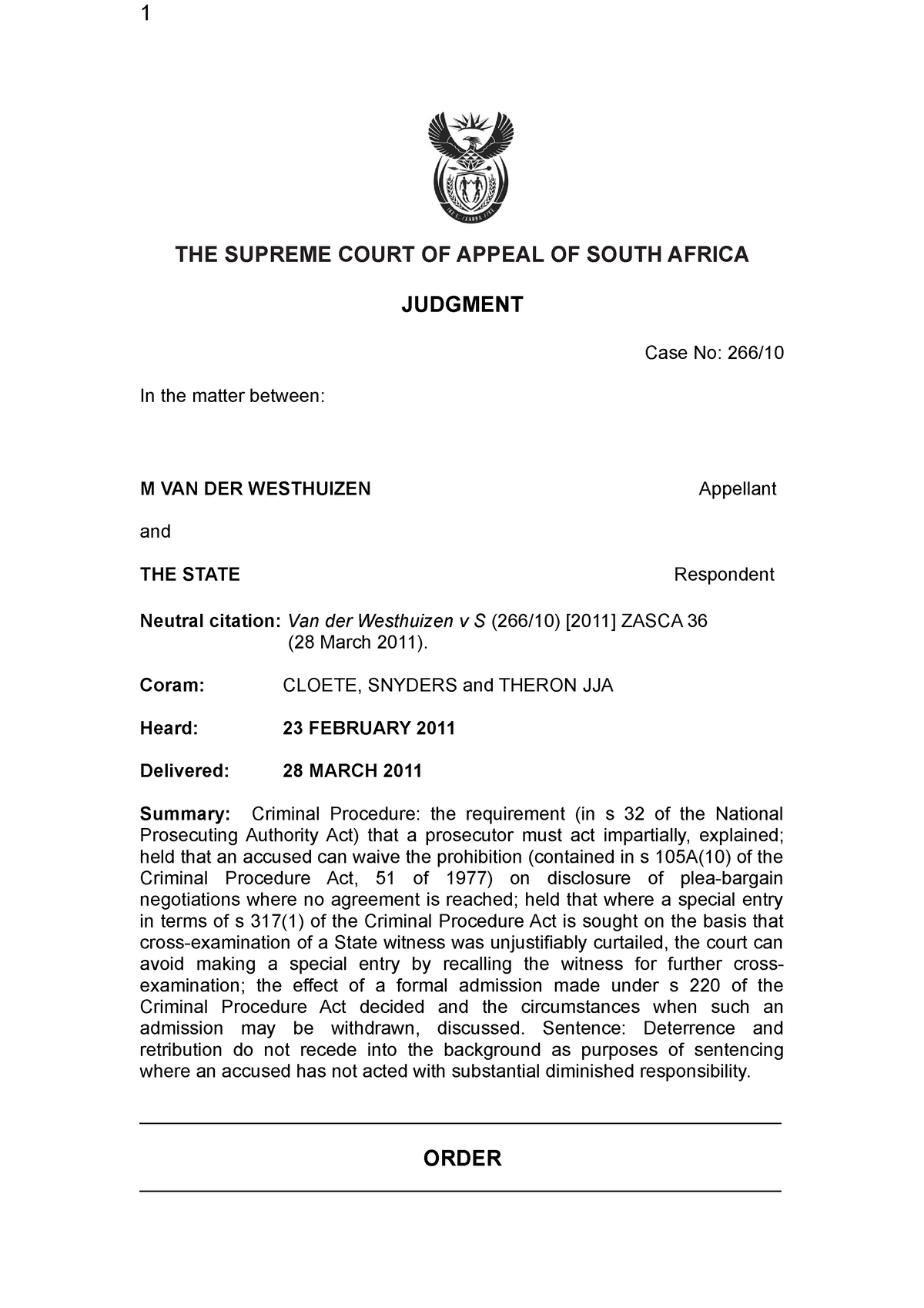 36 - LLB Related - THE SUPREME COURT OF APPEAL OF SOUTH AFRICA JUDGMENT ...