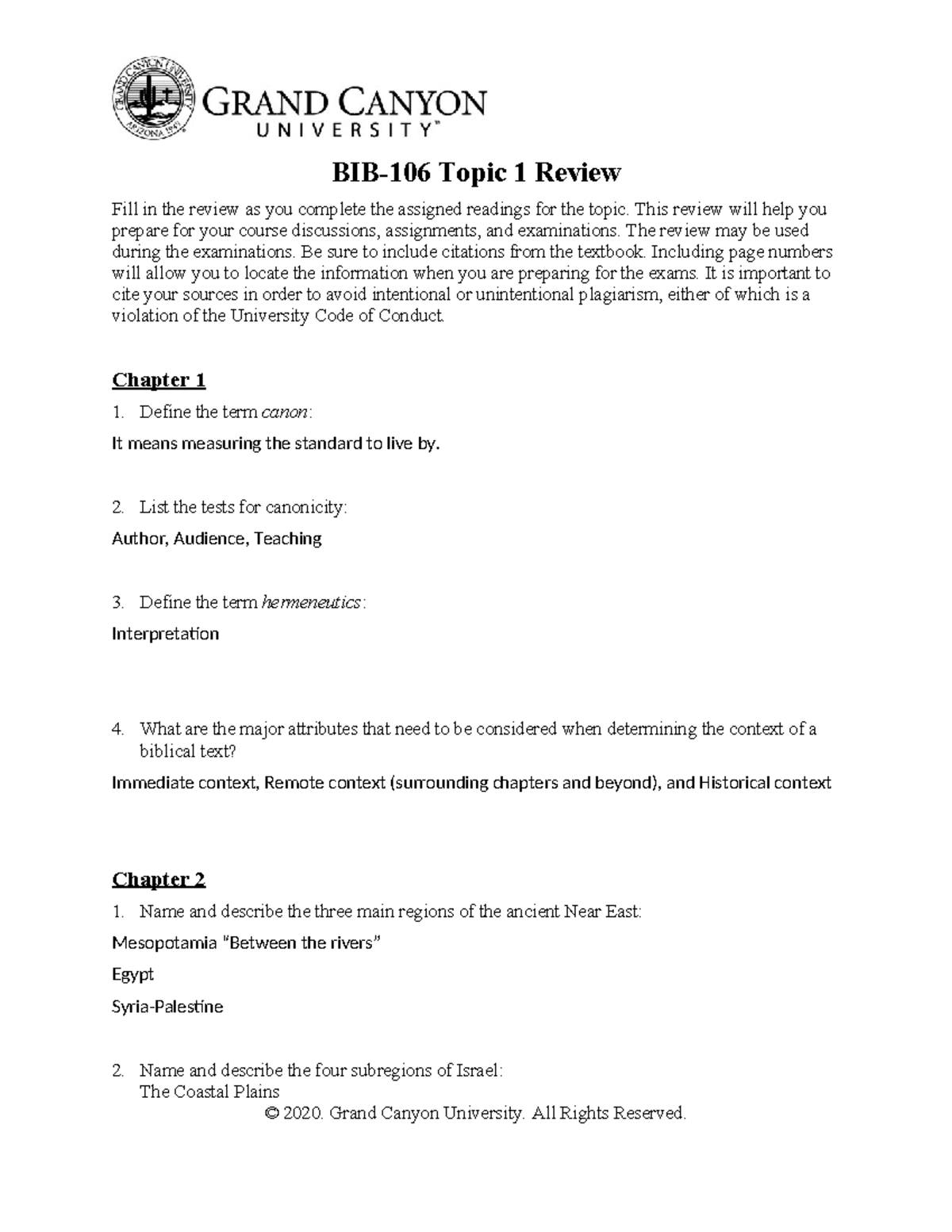 BIB 106 RS T1Review - BIB-106 Topic 1 Review Fill in the review as you ...