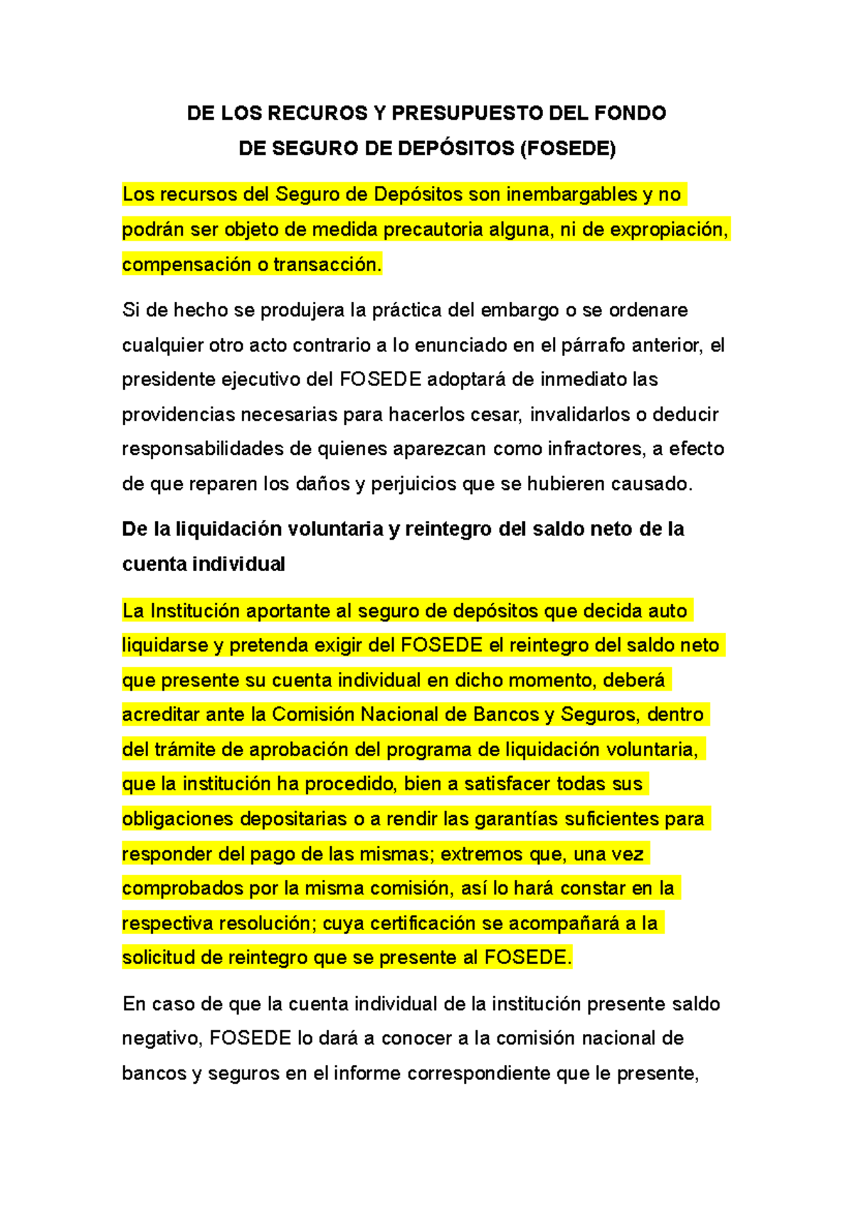 Avance Titulo III - DE LOS RECUROS Y PRESUPUESTO DEL FONDO DE SEGURO DE ...