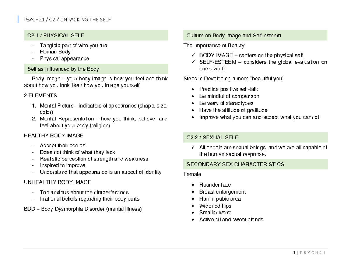 Transes Psych 21 Midterms - Tangible part of who you are Human Body ...