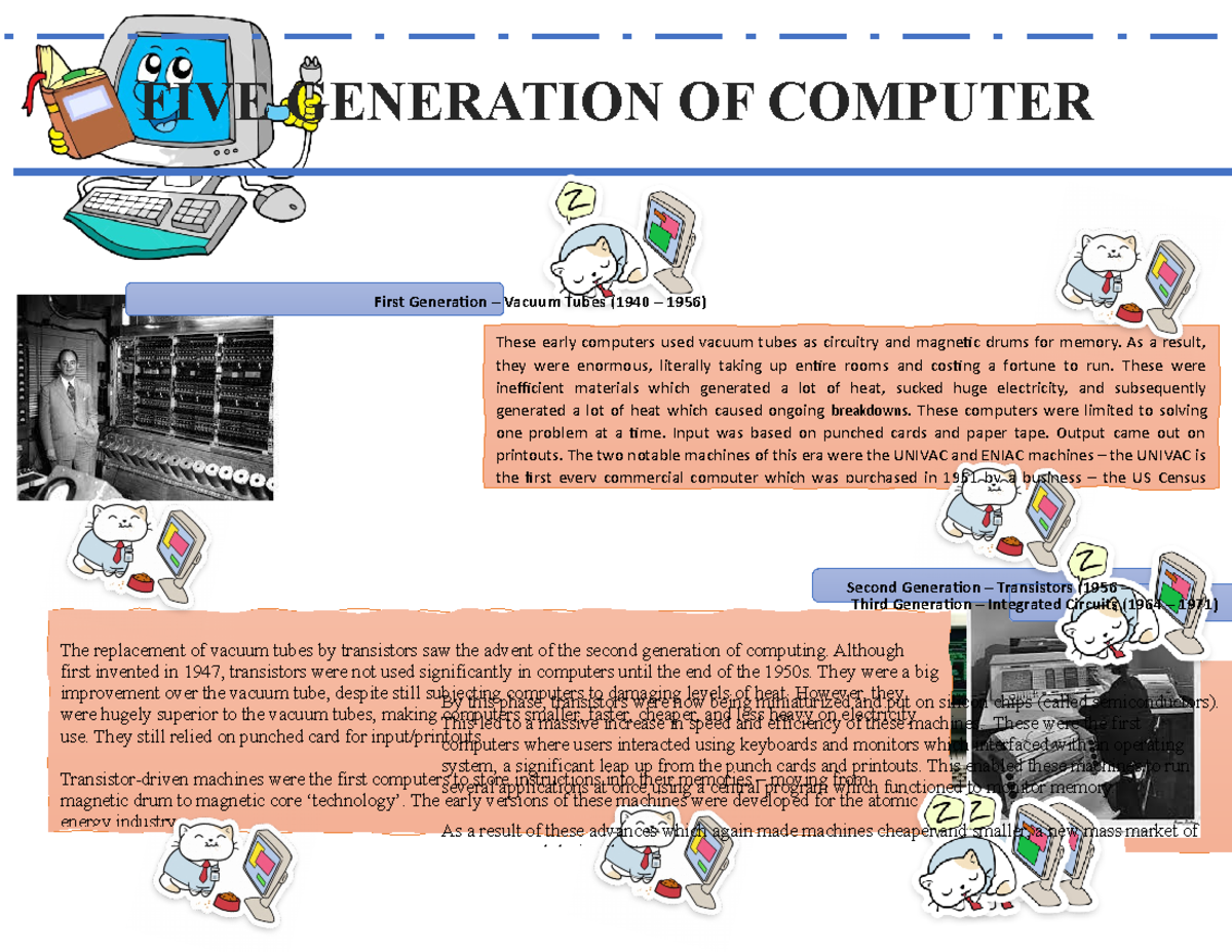 5 Generation of Computer - FIVE GENERATION OF COMPUTER First Generation ...