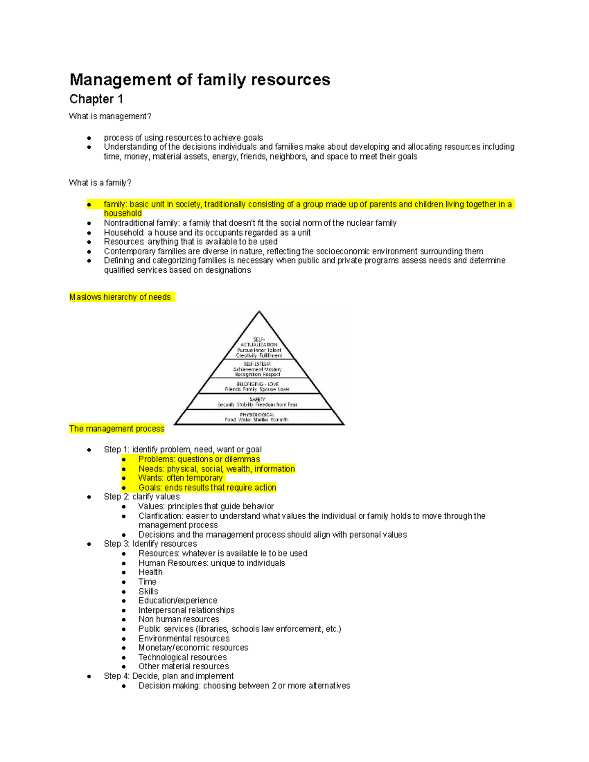 Ch. 1 notes Management of family resources Chapter 1 What is