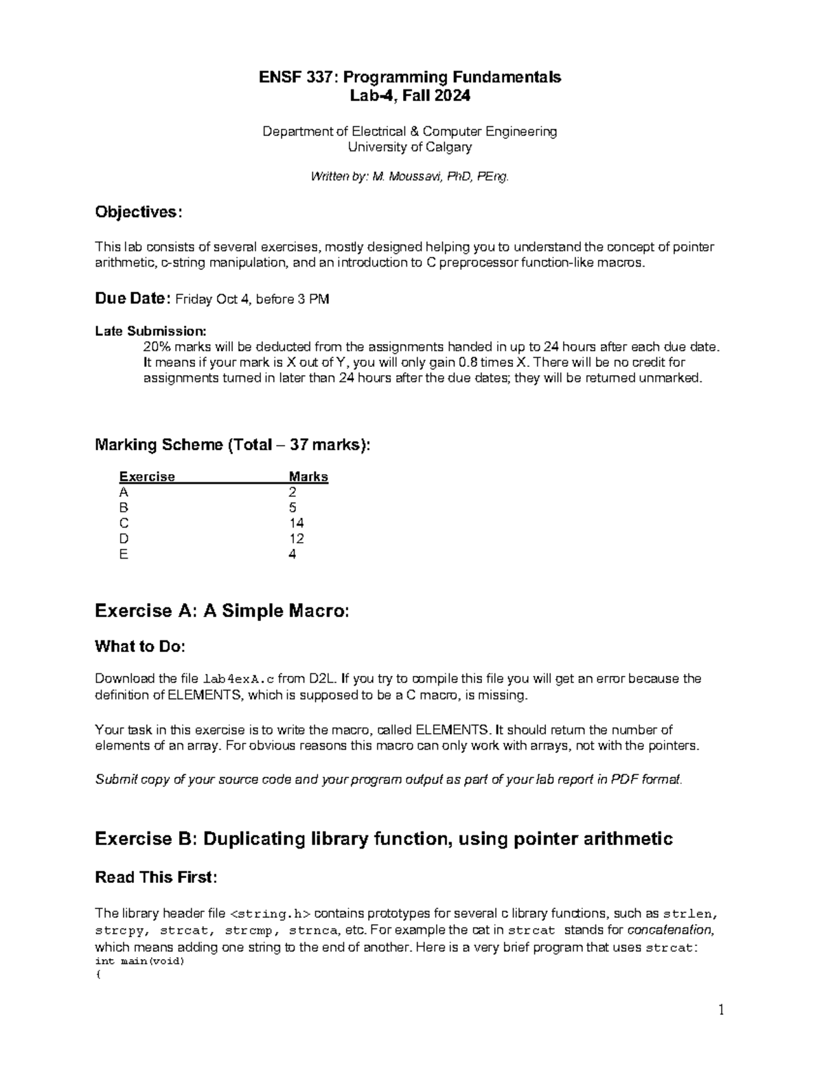 ENSF 337-Lab4-Fall2024 - ENSF 337: Programming Fundamentals Lab- 4 ...