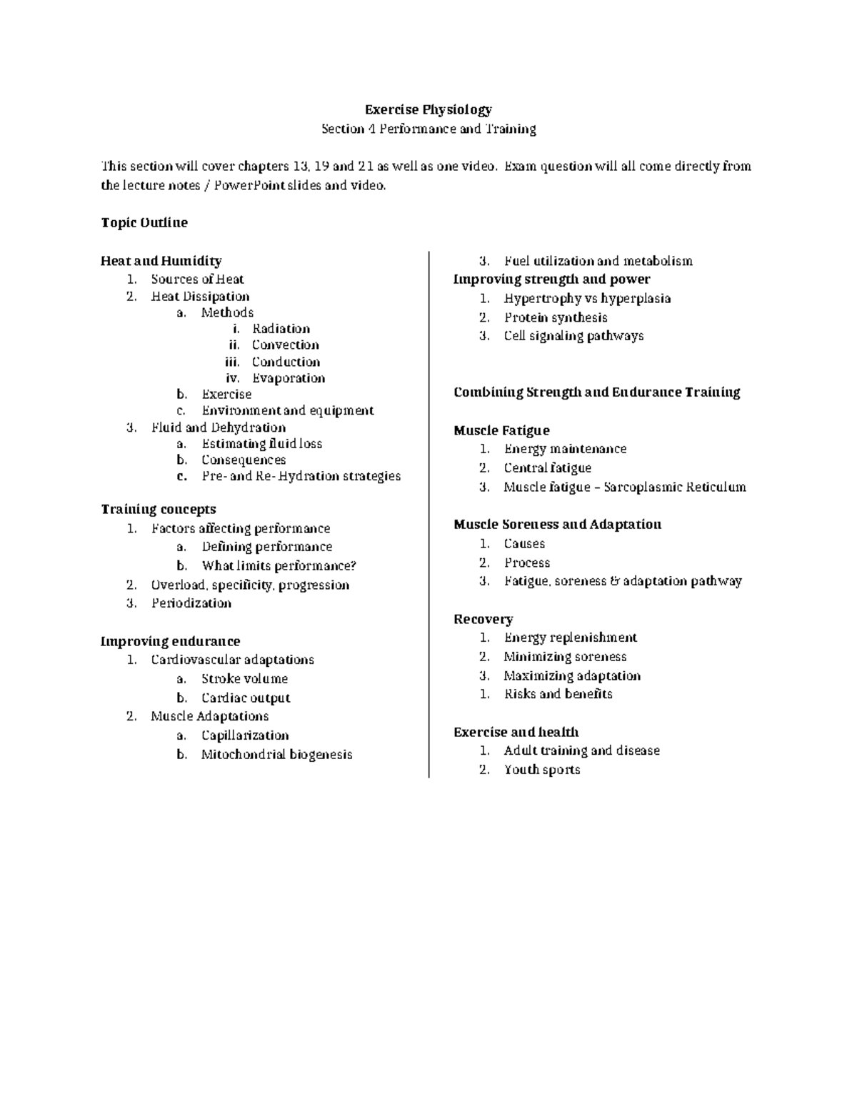 Section 4 Overview - Exercise Physiology Section 4 Performance and ...