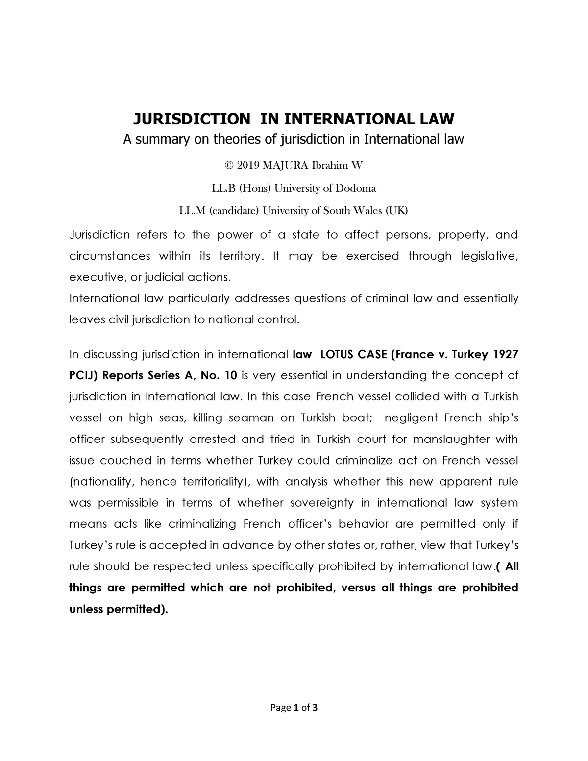 Jurisdiction-International Law - JURISDICTION IN INTERNATIONAL LAW A ...