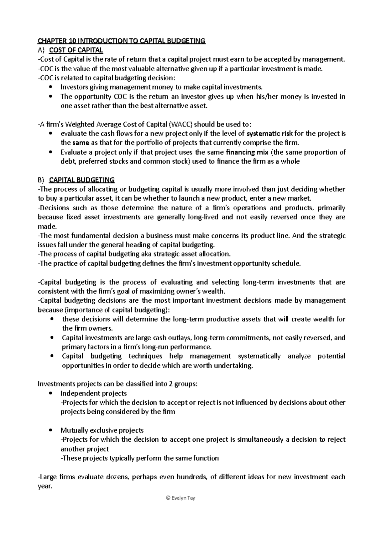 Chapter 10 Introduction TO Capital Budgeting - CHAPTER 10 INTRODUCTION ...