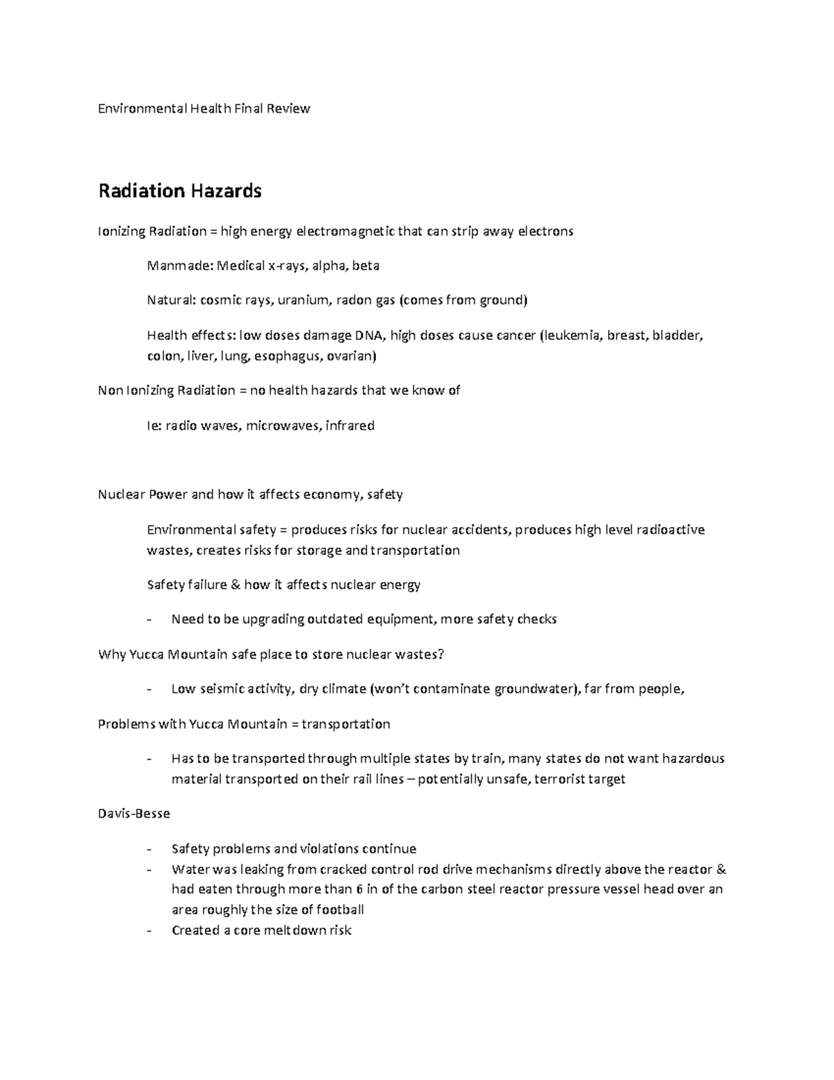 Environmental Health Final Exam Notes Environmental Health Final